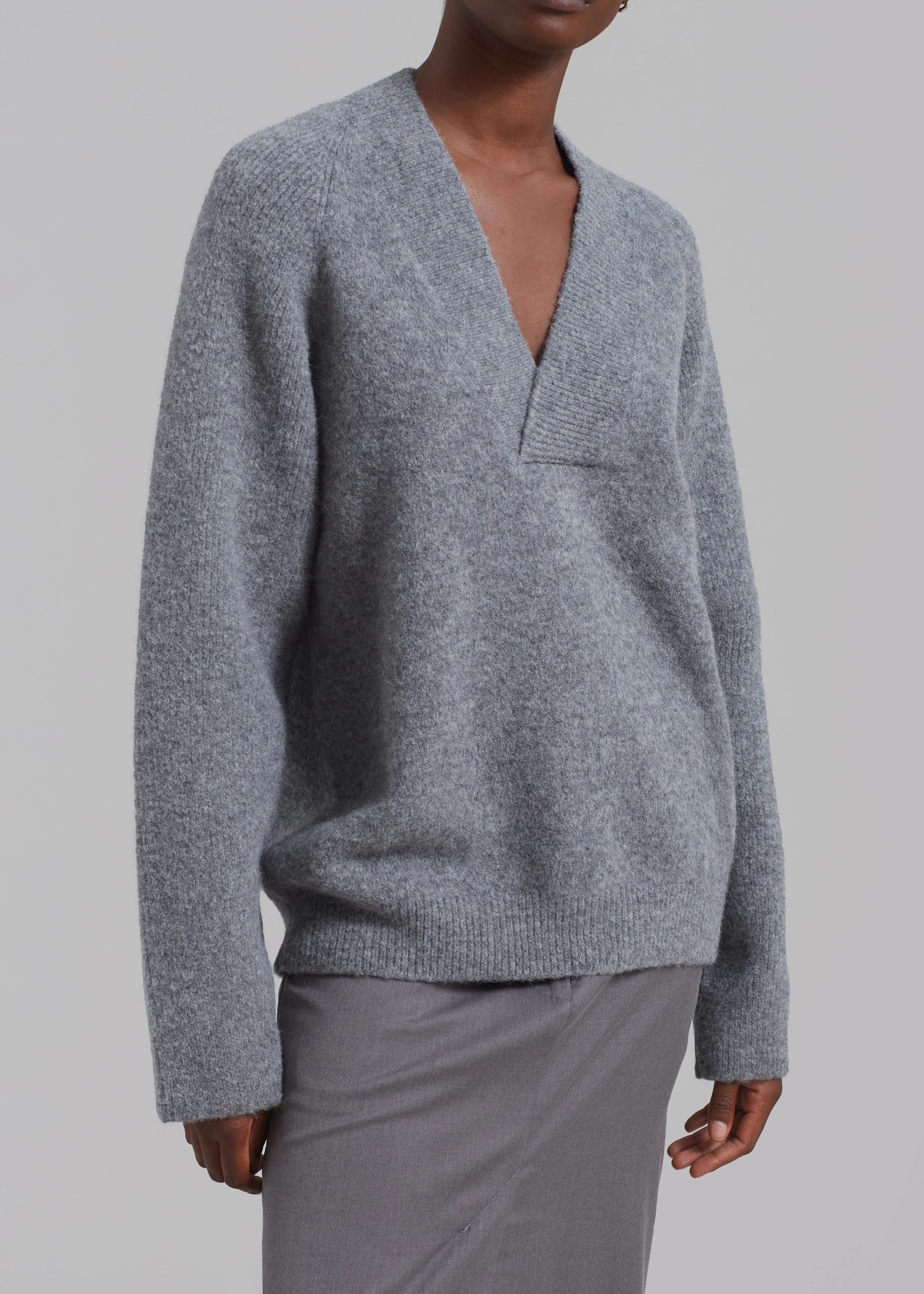 Róhe Alpaca Wool V-Neck Sweater - Grey Melange sold by Frankie Shop product image thumbnail 2
