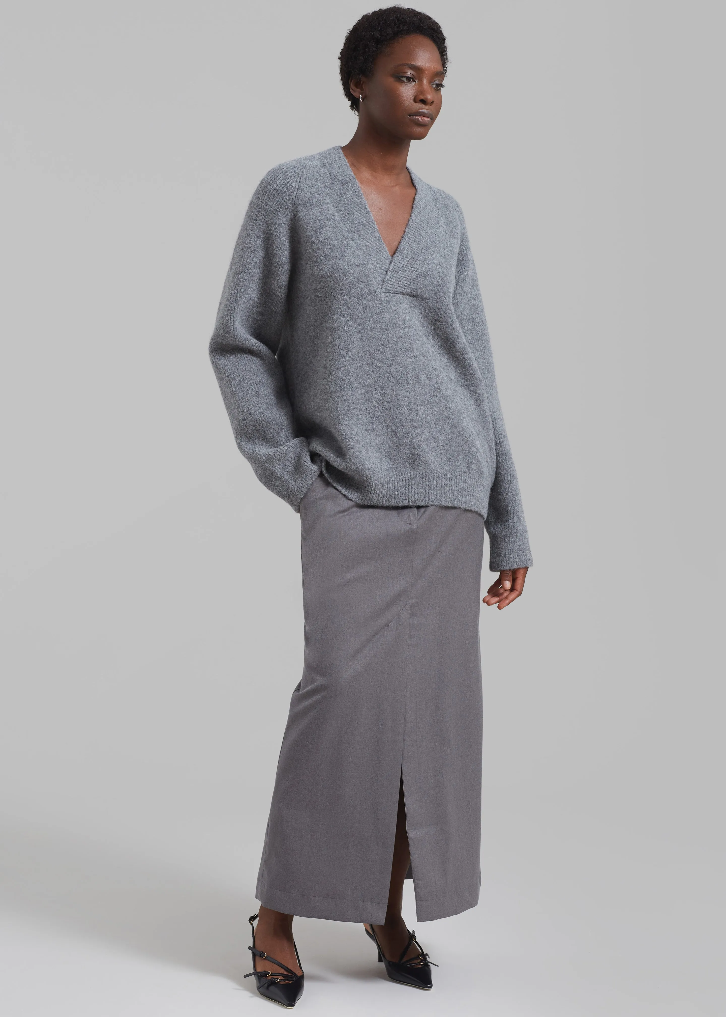 Róhe Alpaca Wool V-Neck Sweater - Grey Melange sold by Frankie Shop product image thumbnail 5