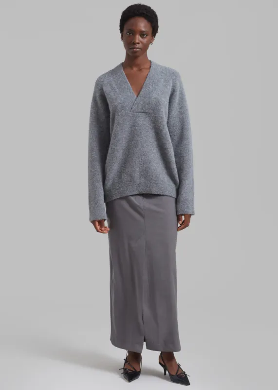 RĂ³he Alpaca Wool V-Neck Sweater - Grey Melange sold by Frankie Shop