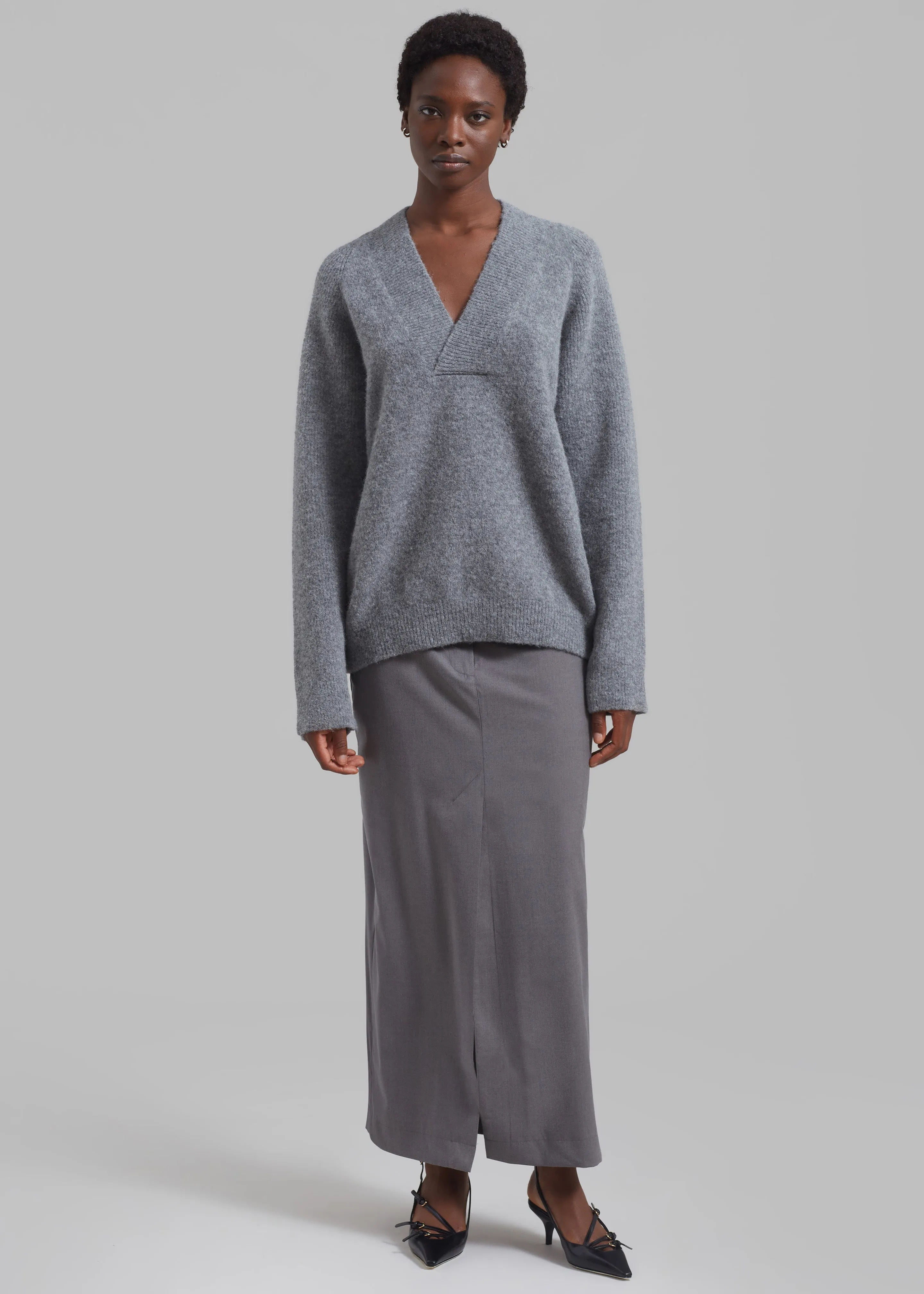 Róhe Alpaca Wool V-Neck Sweater - Grey Melange sold by Frankie Shop
