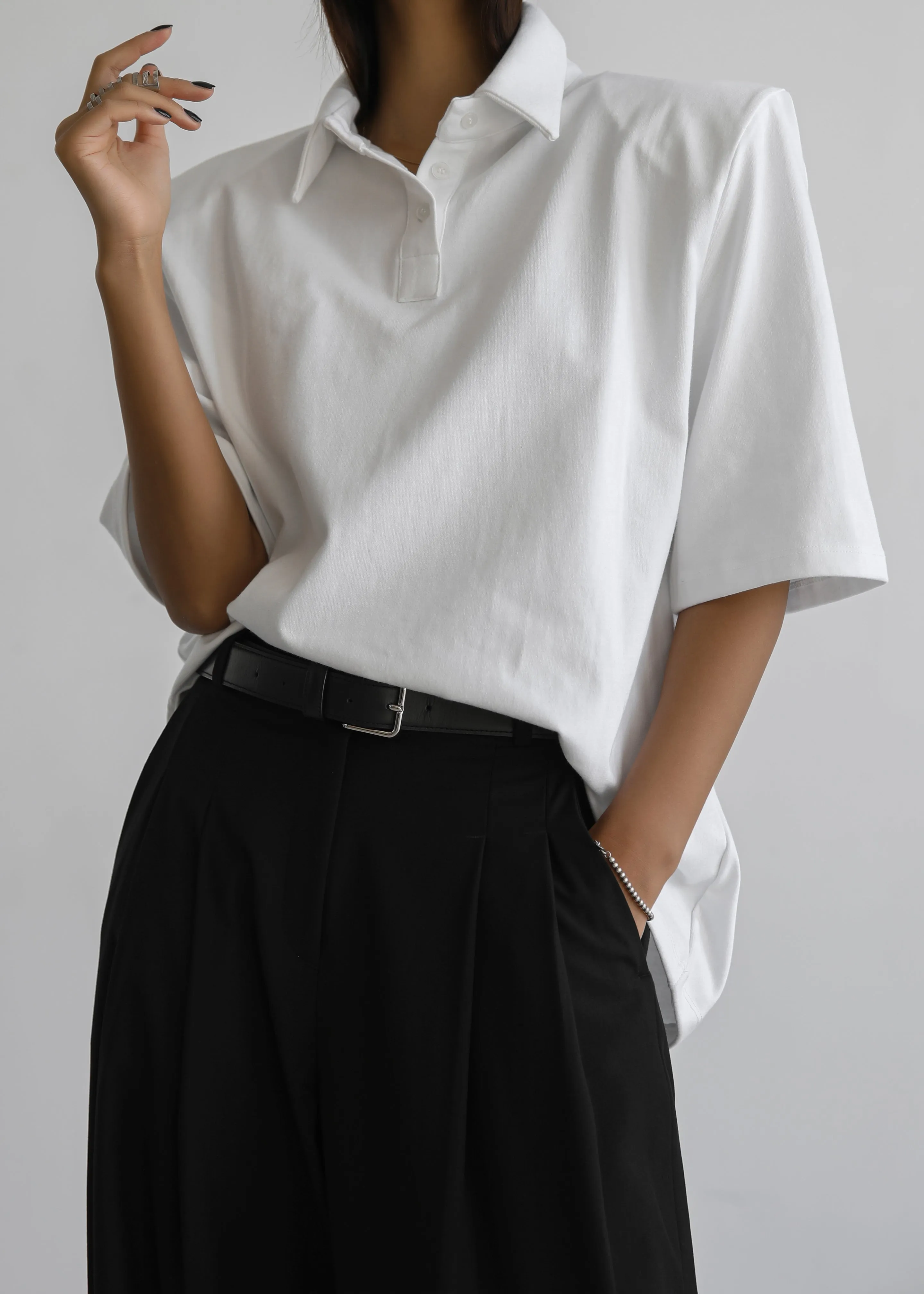 Rane Padded Shoulder Polo - White sold by Frankie Shop