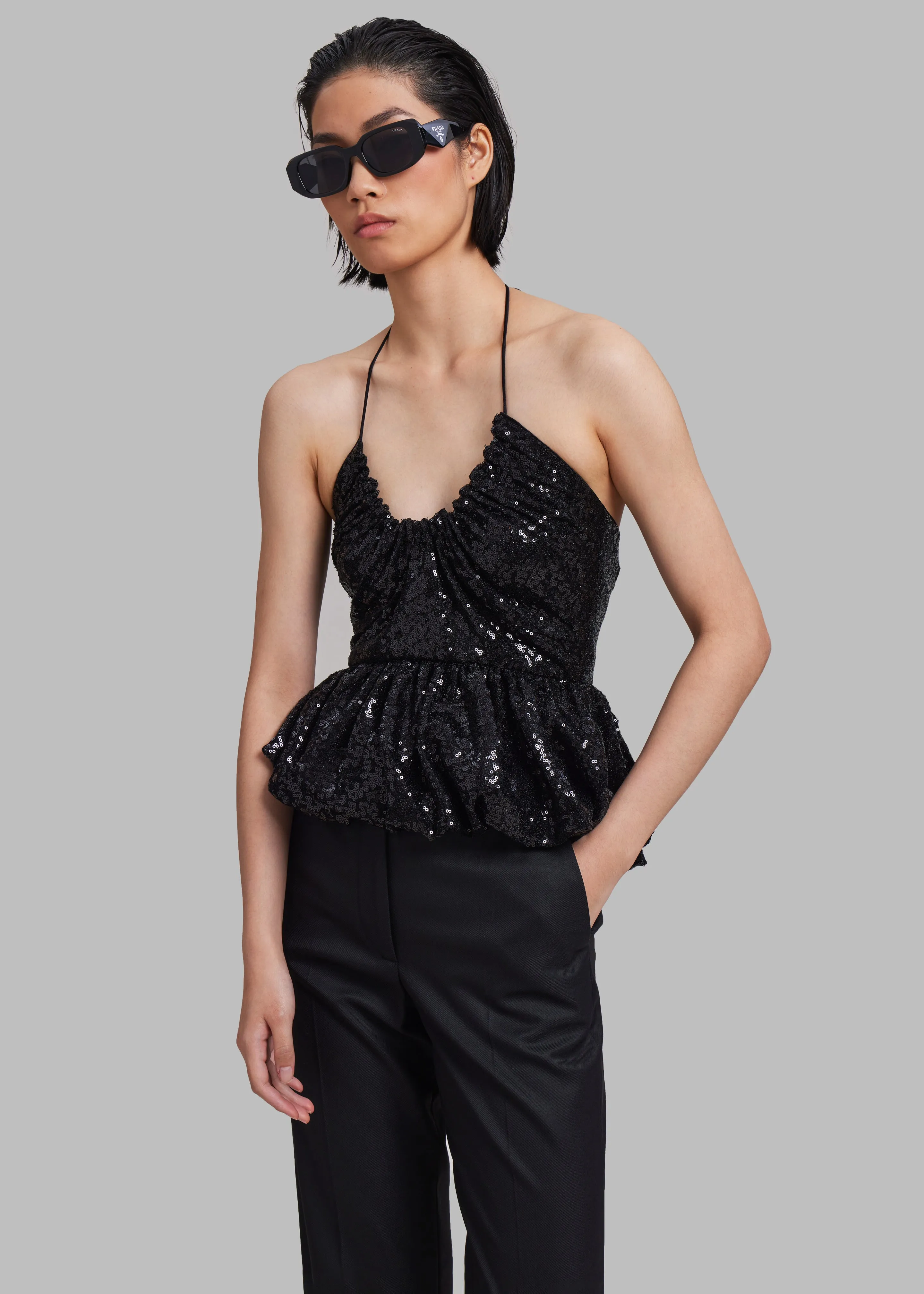 ROTATE Sequin Halterneck Top - Black sold by Frankie Shop