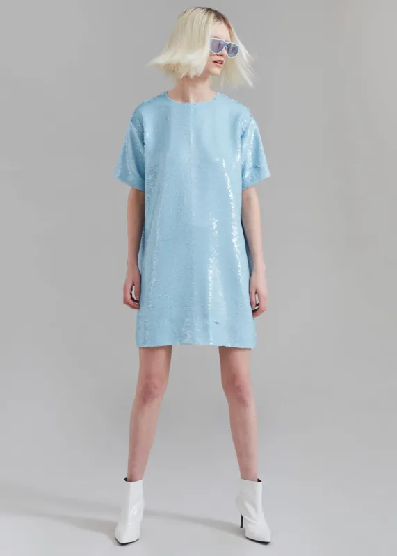 Riley Sequins Tee Mini Dress - Sky sold by Frankie Shop