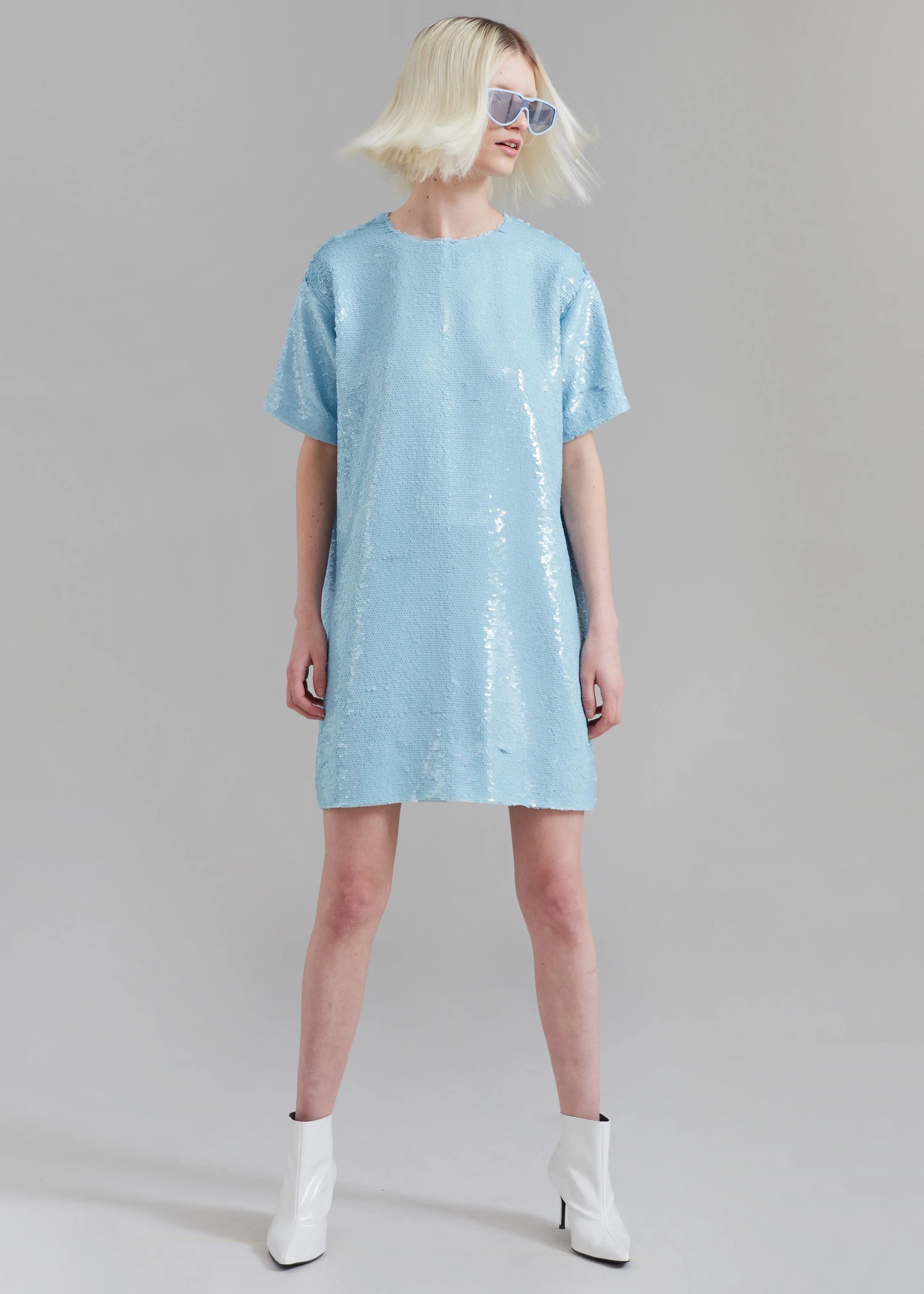 Riley Sequins Tee Mini Dress - Sky sold by Frankie Shop
