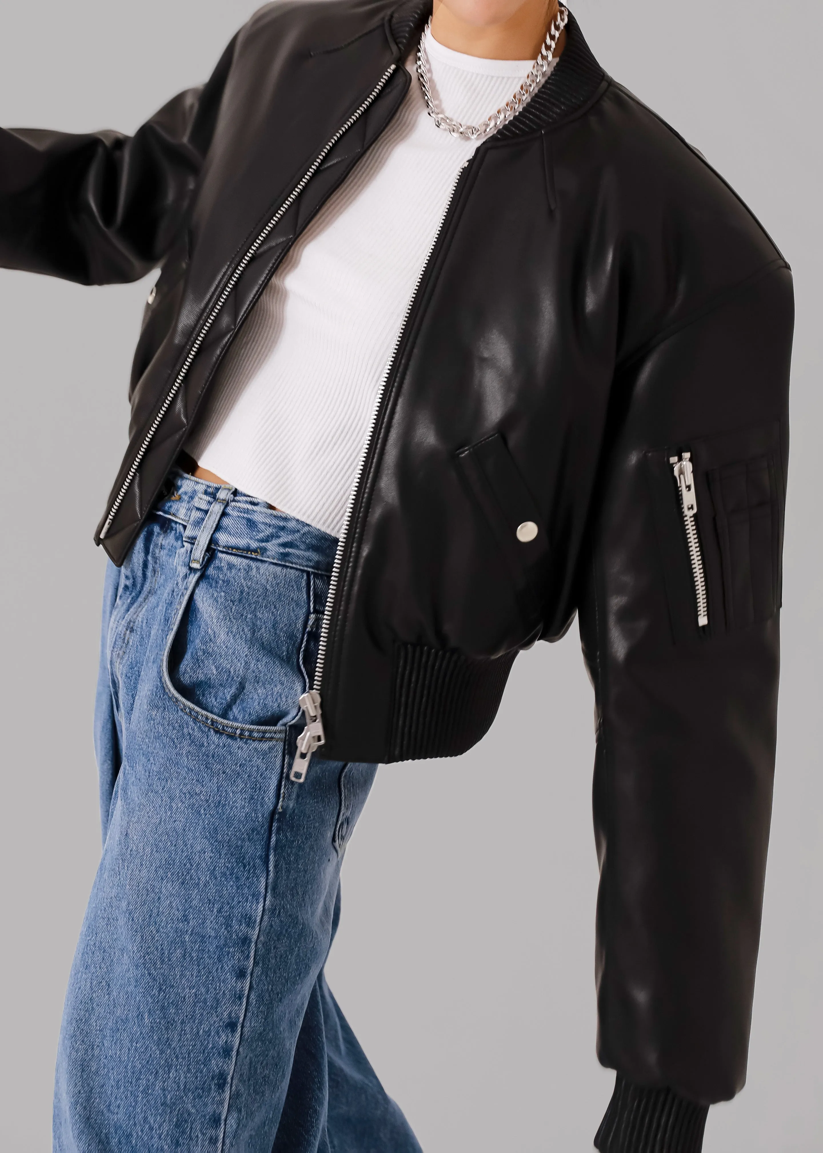 Sille Faux-Leather Cropped Bomber - Black sold by Frankie Shop product image thumbnail 2
