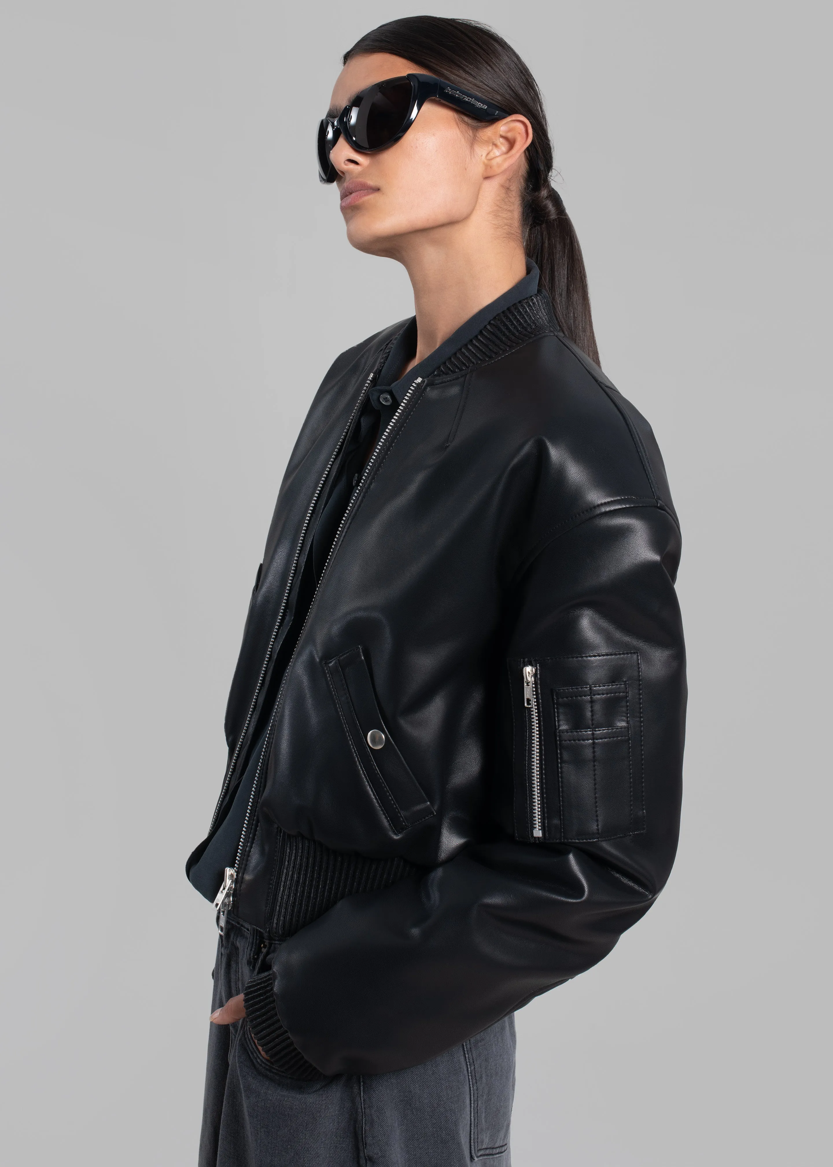 Sille Faux-Leather Cropped Bomber - Black sold by Frankie Shop product image thumbnail 3