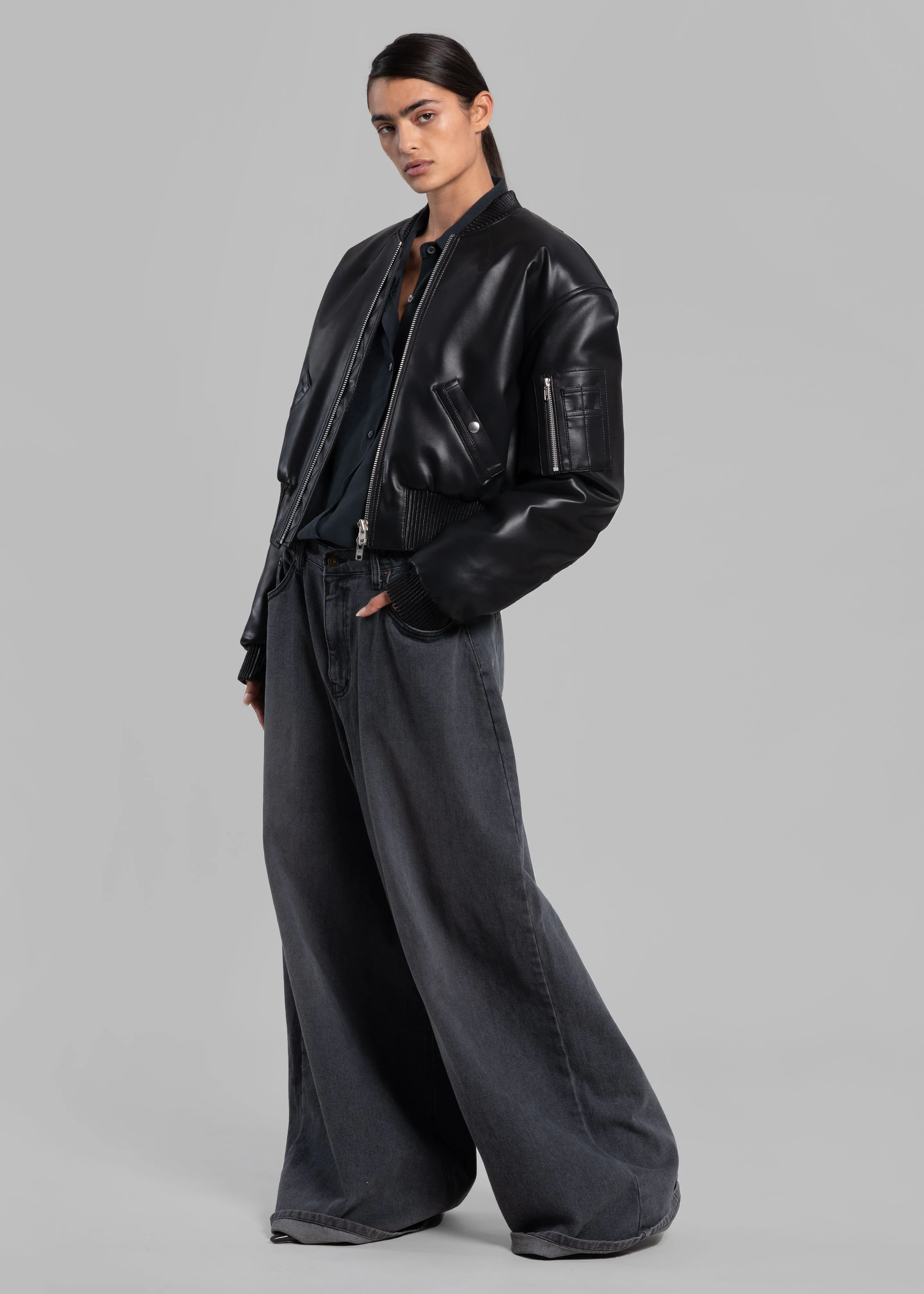 Sille Faux-Leather Cropped Bomber - Black sold by Frankie Shop