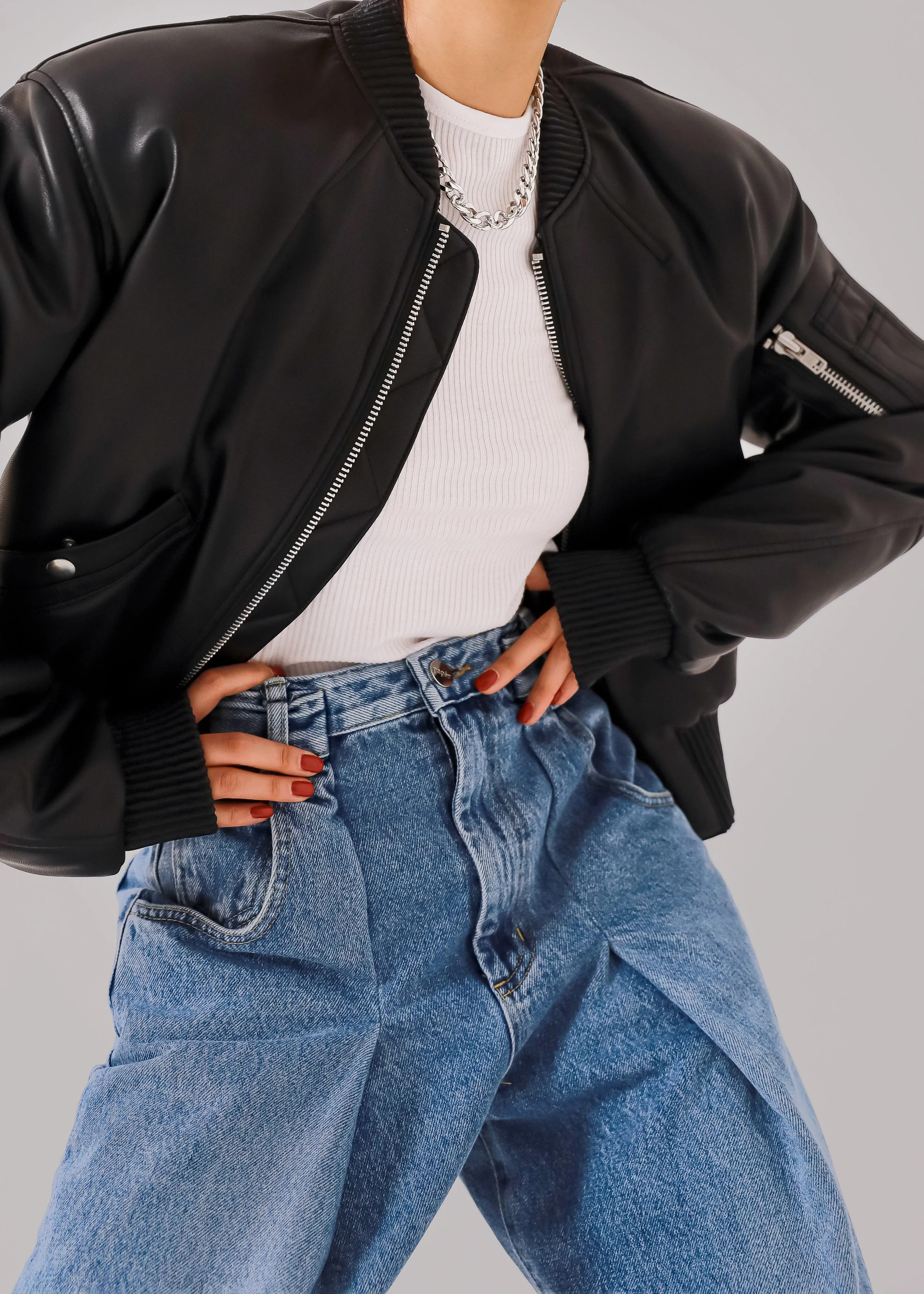 Sille Faux-Leather Cropped Bomber - Black sold by Frankie Shop product image thumbnail 5
