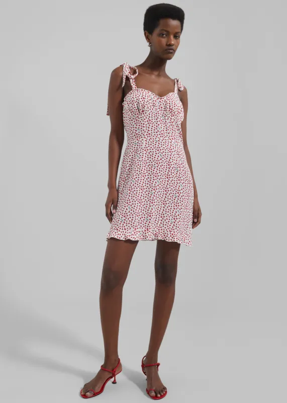 Rotate Printed Mini Ruffle Dress - Happy Hearts/Bright White Comb sold by Frankie Shop