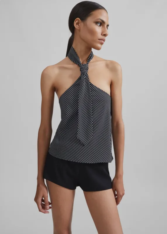 Sophie Tie Halter Top - Black/White Stripe sold by Frankie Shop