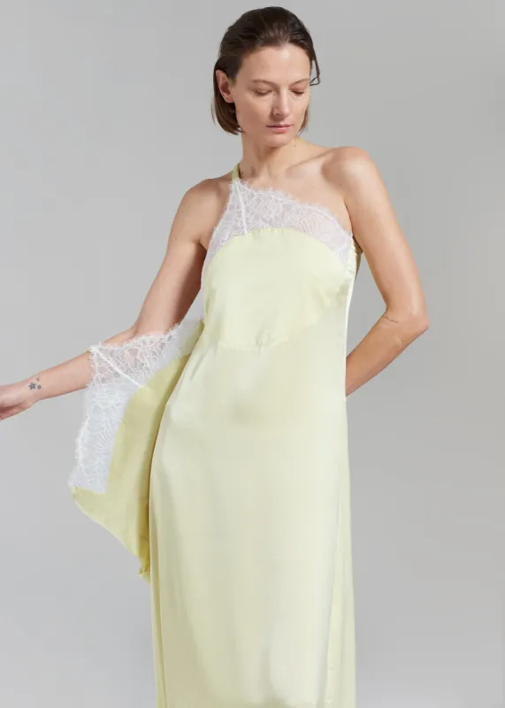 JW Anderson One Shoulder Asymmetric Lace Slip Dress - Pale Yellow sold by Frankie Shop