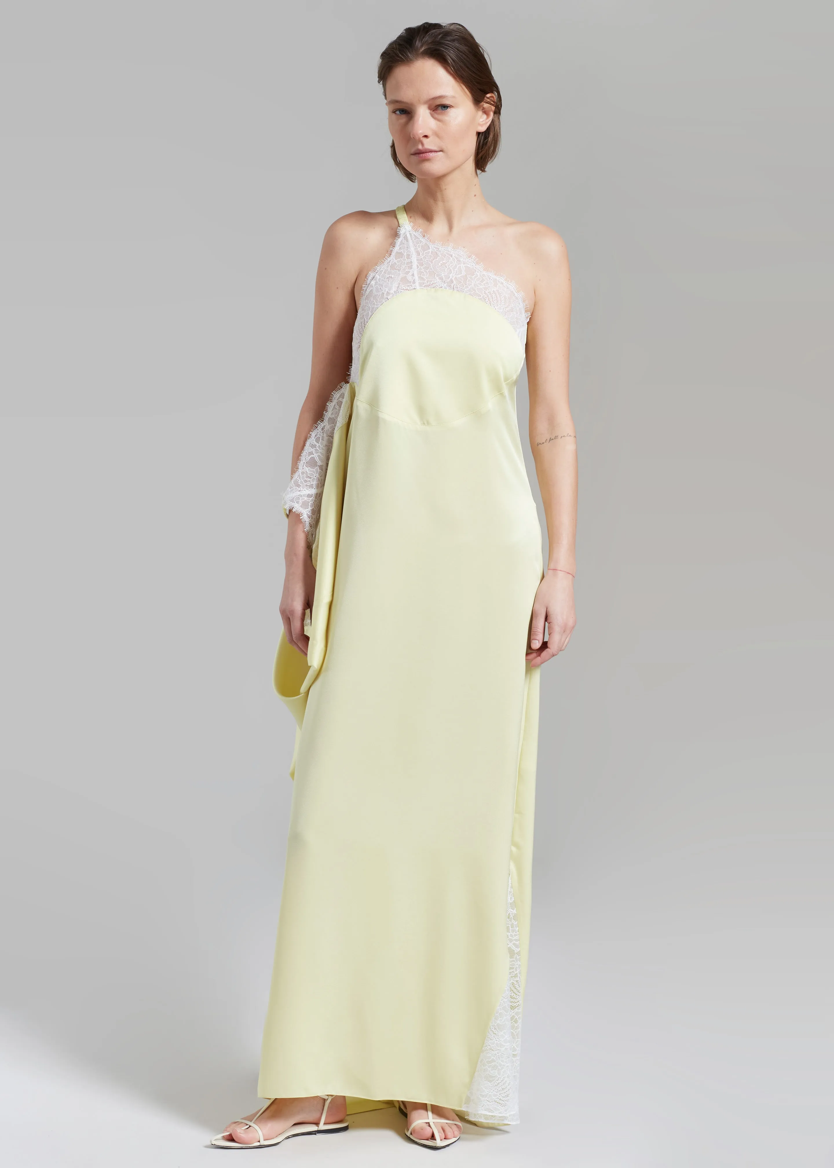 JW Anderson One Shoulder Asymmetric Lace Slip Dress - Pale