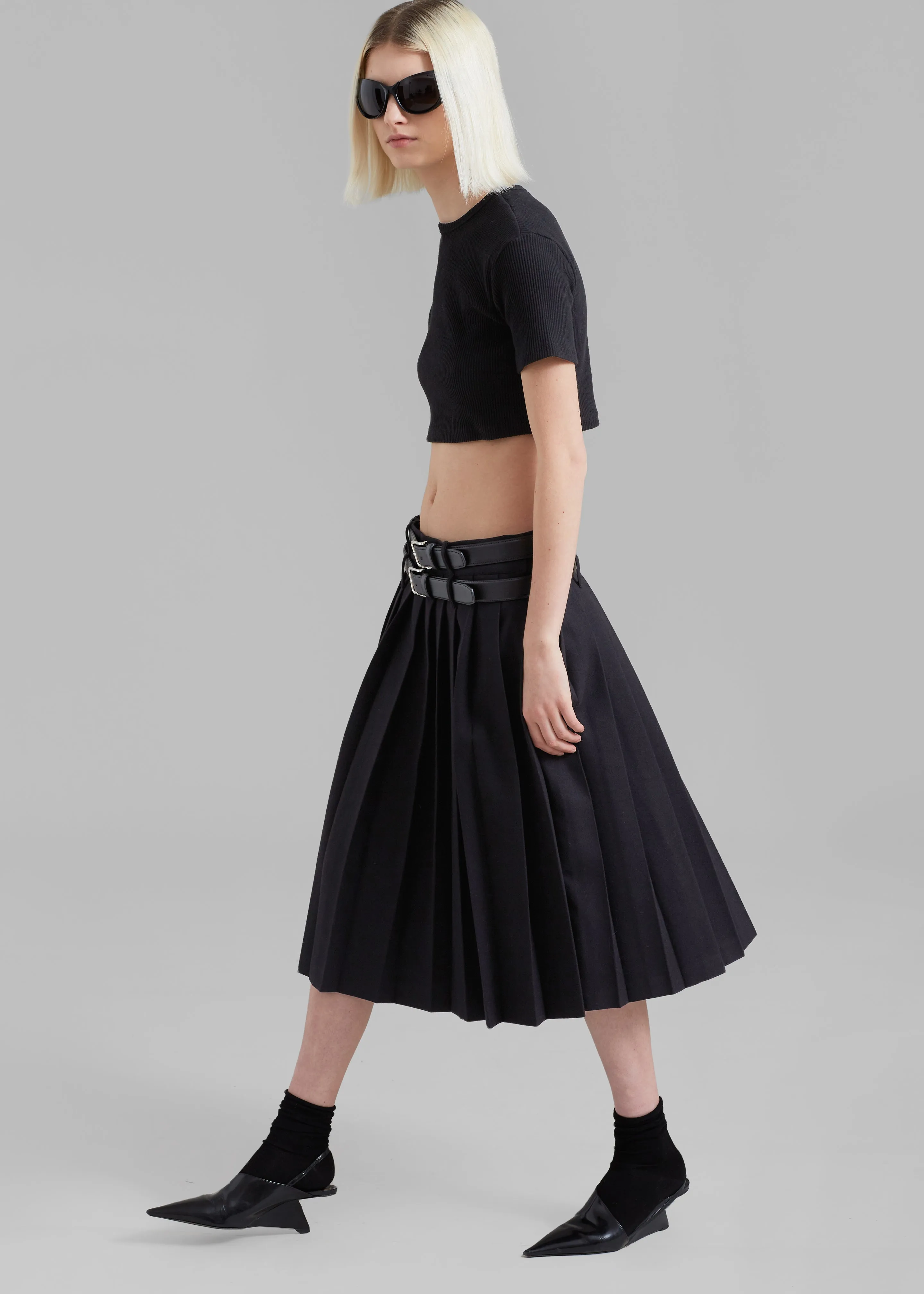 Wednesday Belted Pleated Skirt - Black sold by Frankie Shop