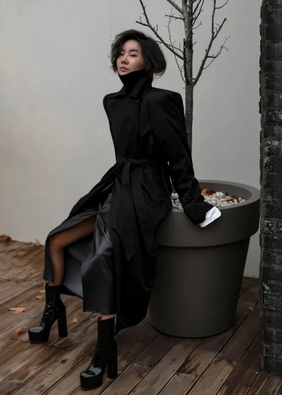 Marisol Box Shoulder Trench - Black sold by Frankie Shop