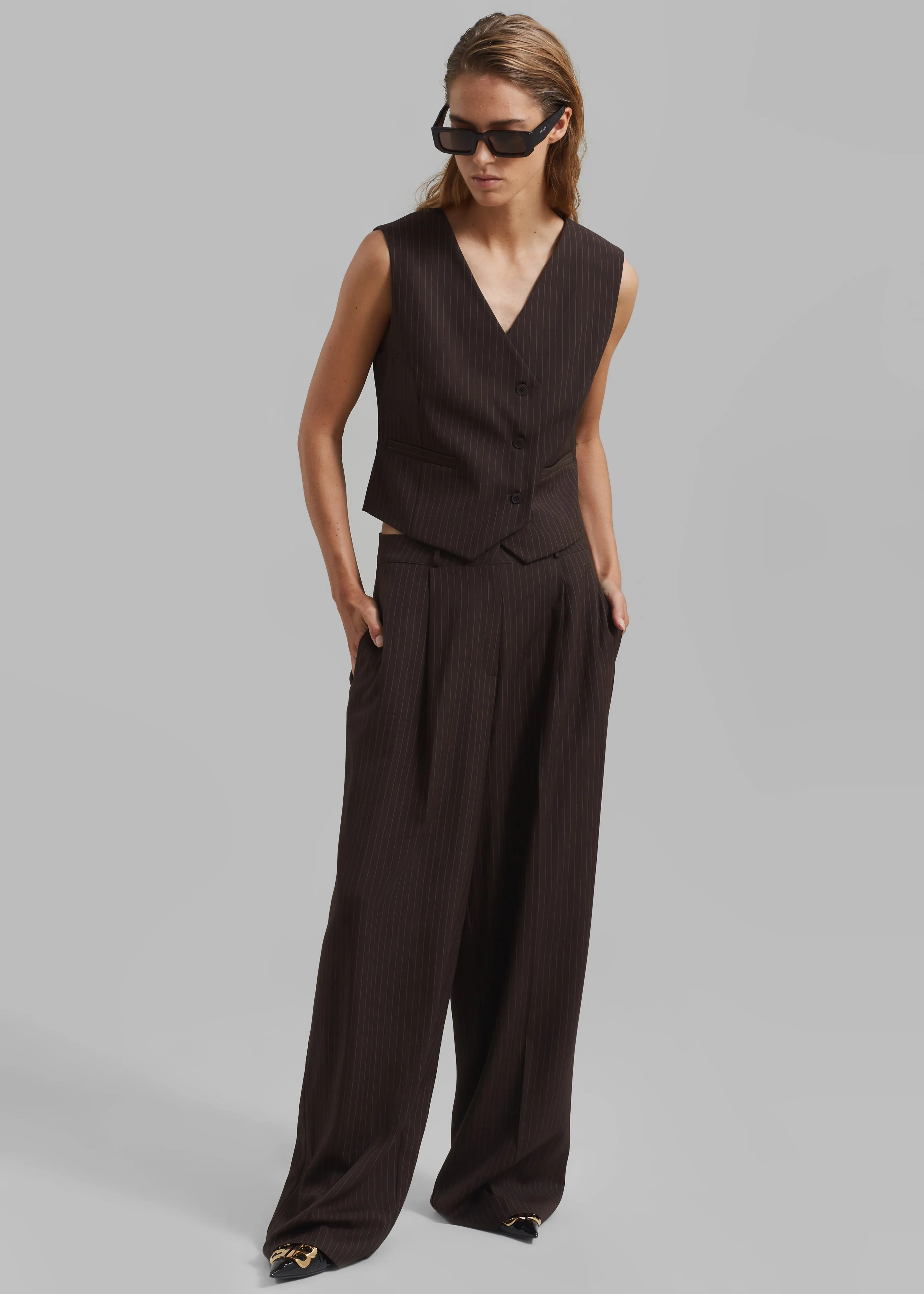 Ivey Pintuck Trousers - Brown/White Pinstripe sold by Frankie Shop product image thumbnail 4