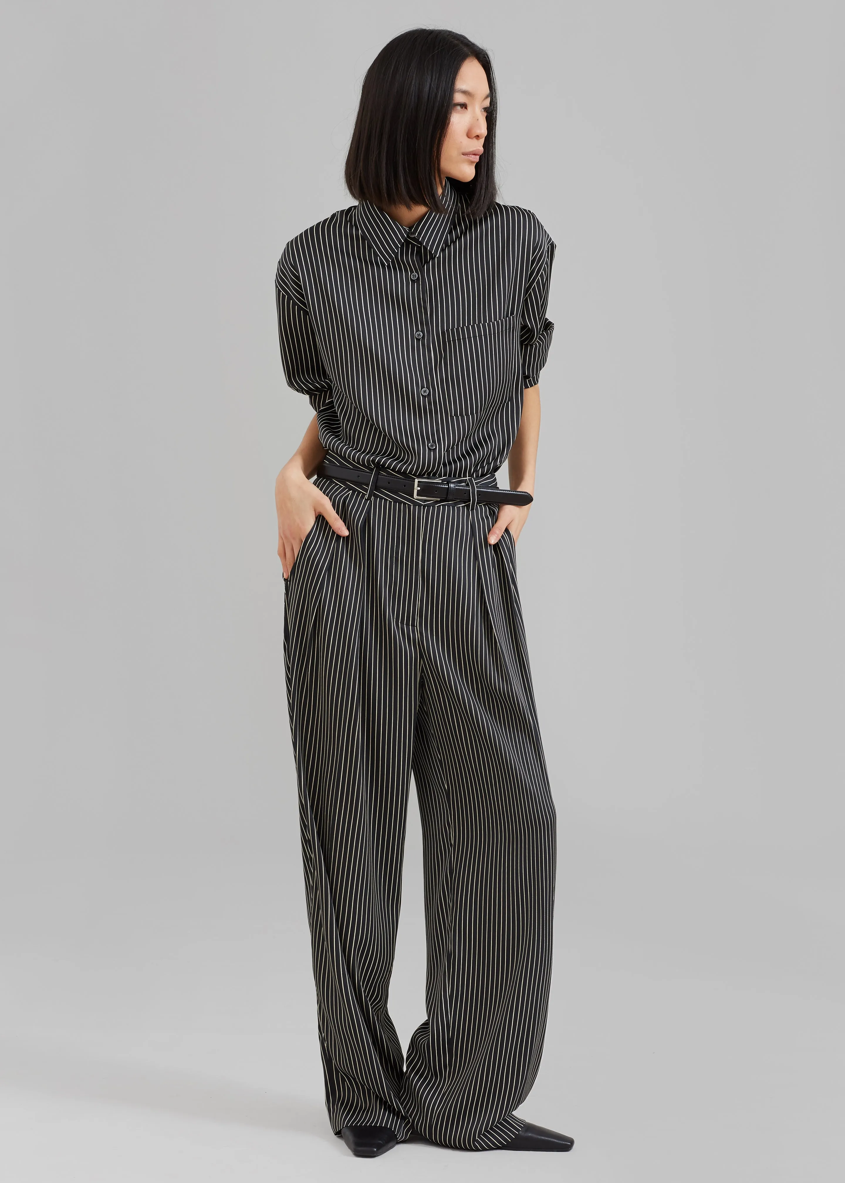 Tansy Satin Pants - Black Pinstripe sold by Frankie Shop