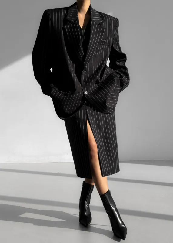 Holland Padded Shoulder Blazer - Black/White Pinstripe sold by Frankie Shop