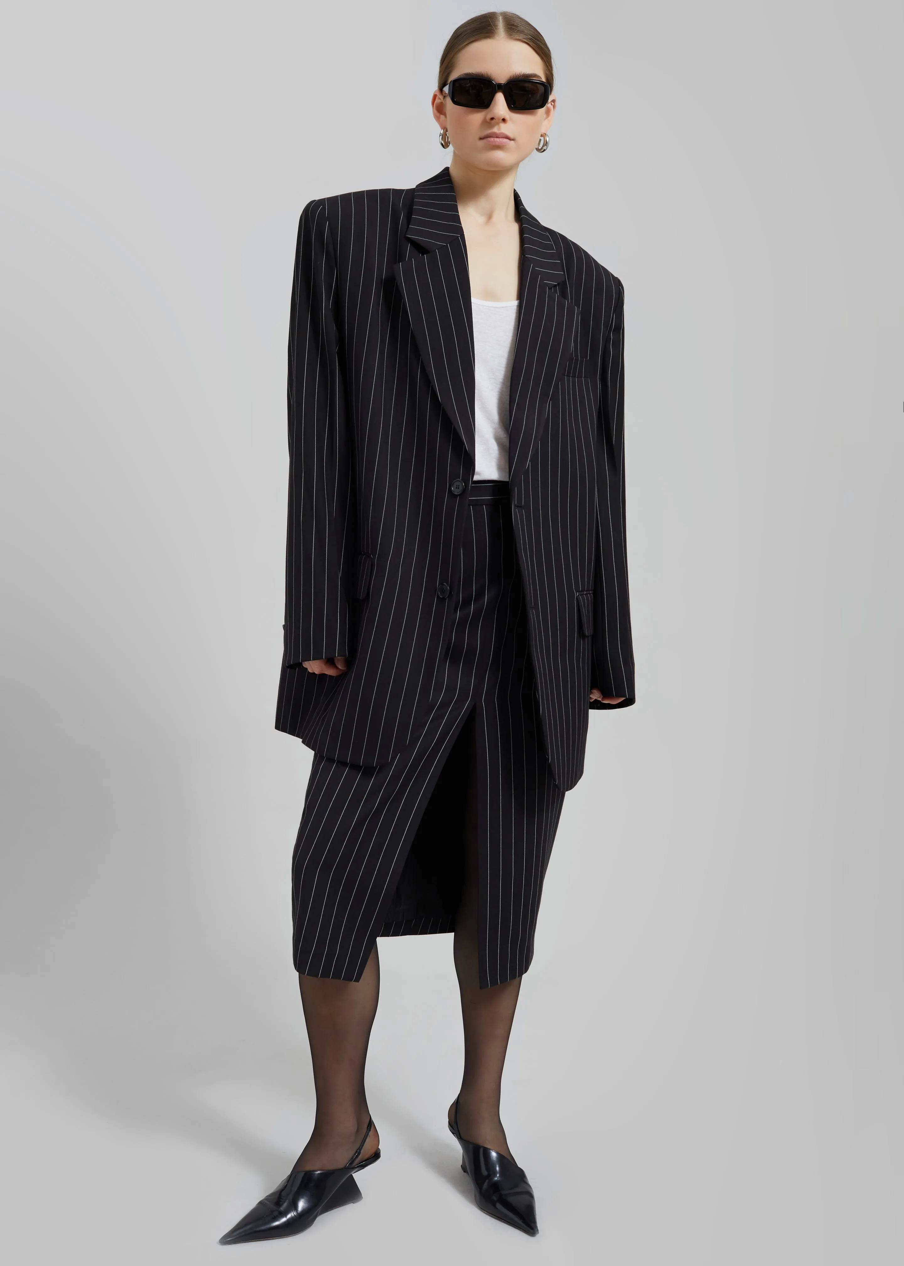 Holland Padded Shoulder Blazer - Black/White Pinstripe sold by Frankie Shop product image thumbnail 5