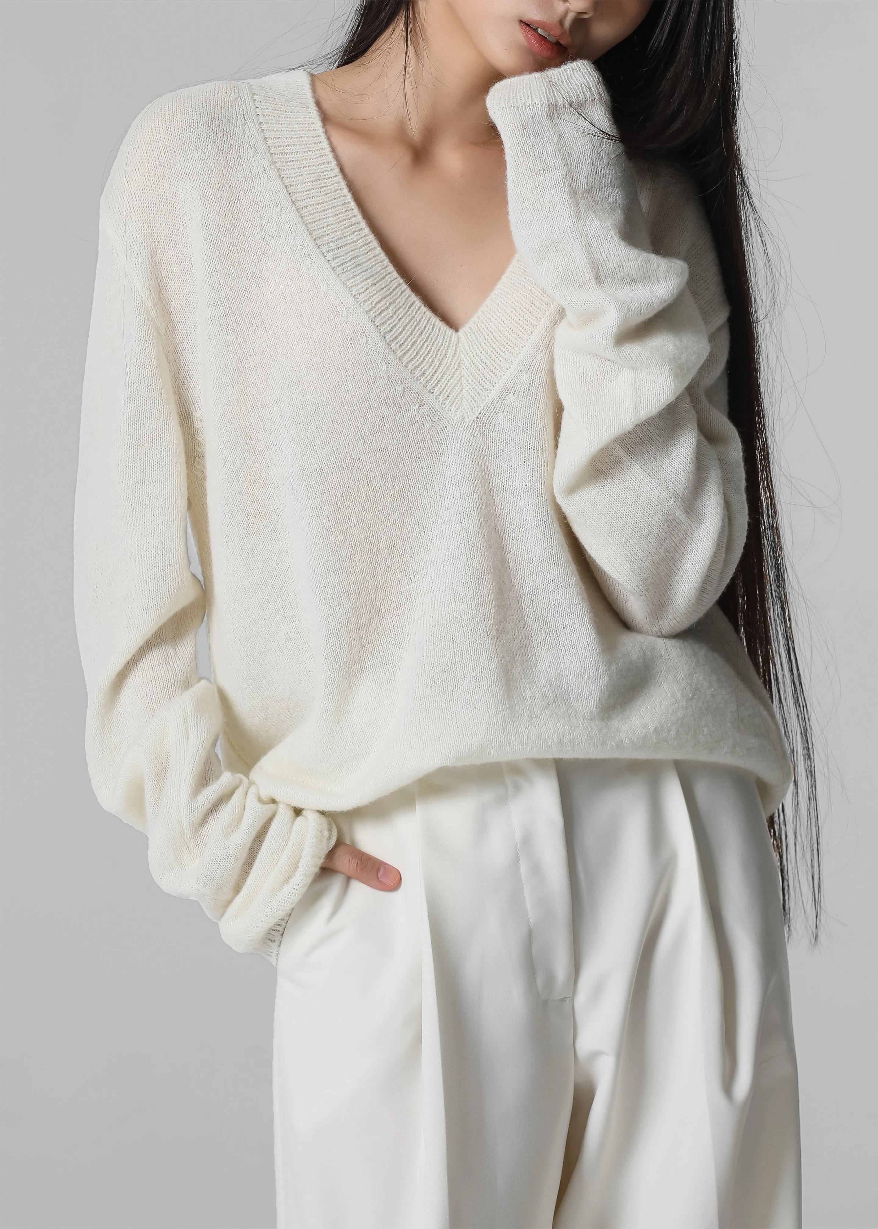 Brayden V Neck Sweater - Cream sold by Frankie Shop