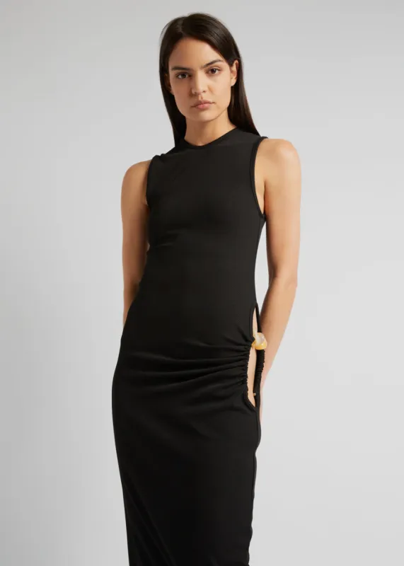 Christopher Esber Ruched Quartz Hip Tank Dress - Black/Yellow Stones made by Christopher Esber