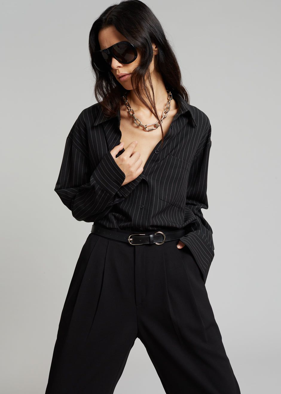 Georgia Pinstripe Shirt - Black/White sold by Frankie Shop