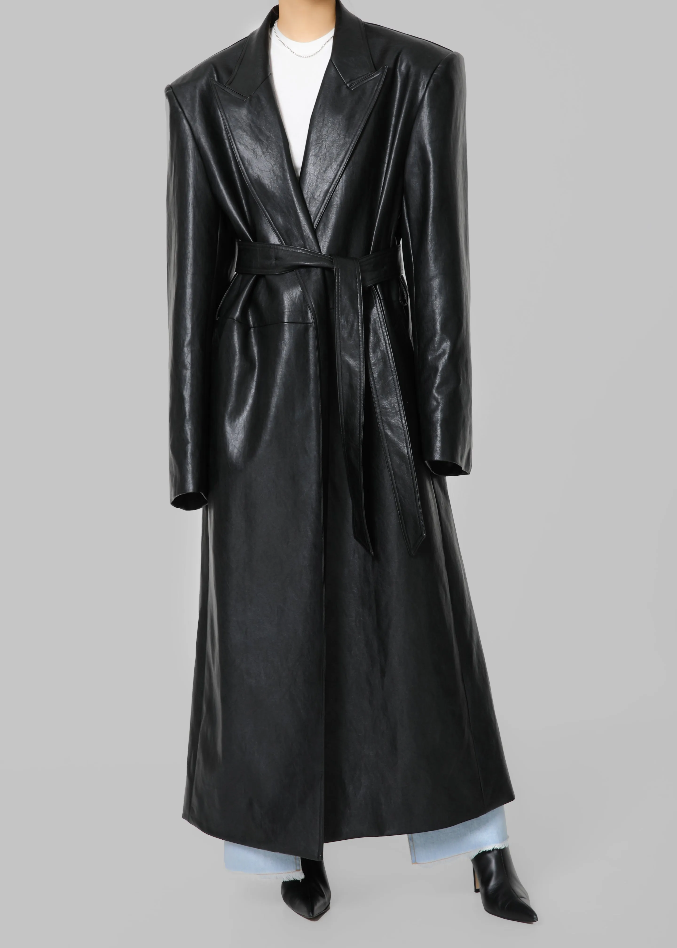 Connie Faux Leather Belted Trench Coat - Black sold by Frankie Shop product image thumbnail 3