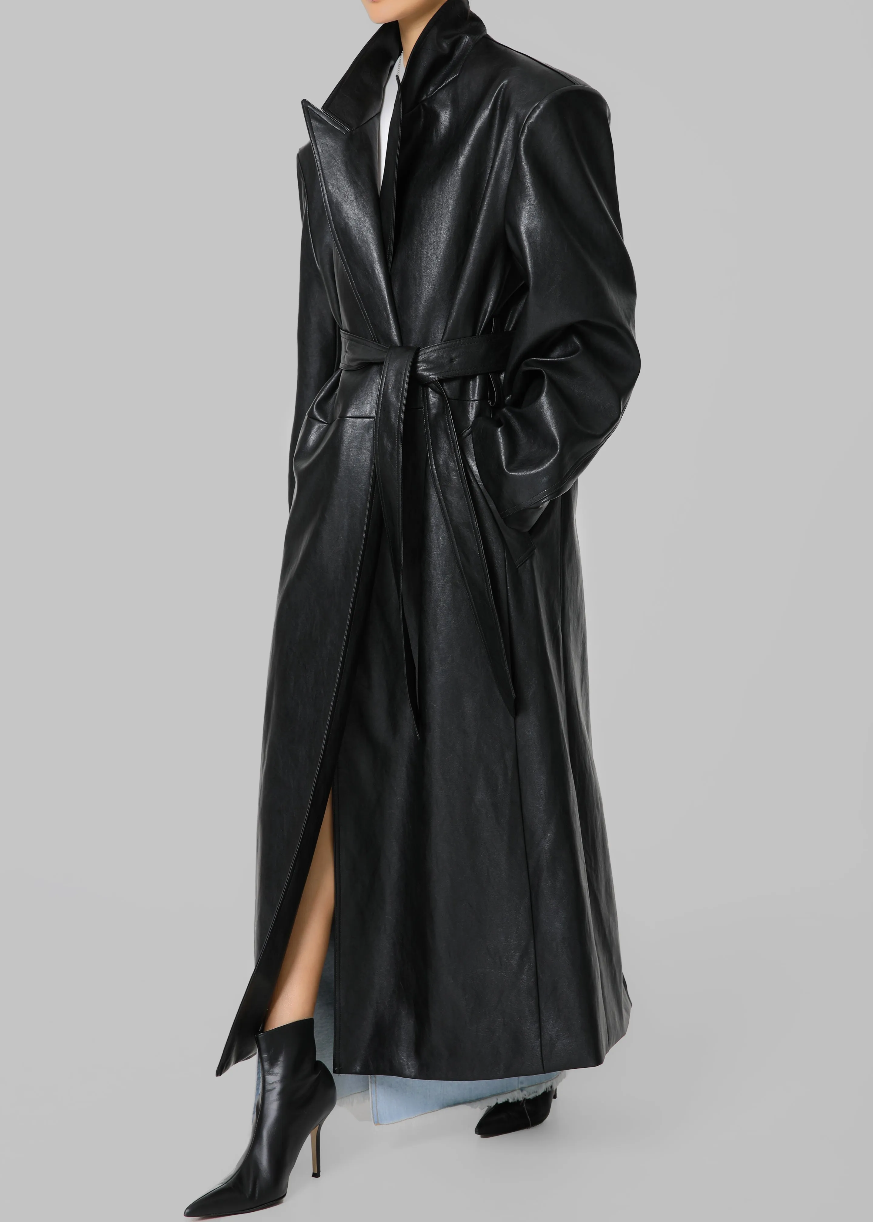 Connie Faux Leather Belted Trench Coat - Black sold by Frankie Shop