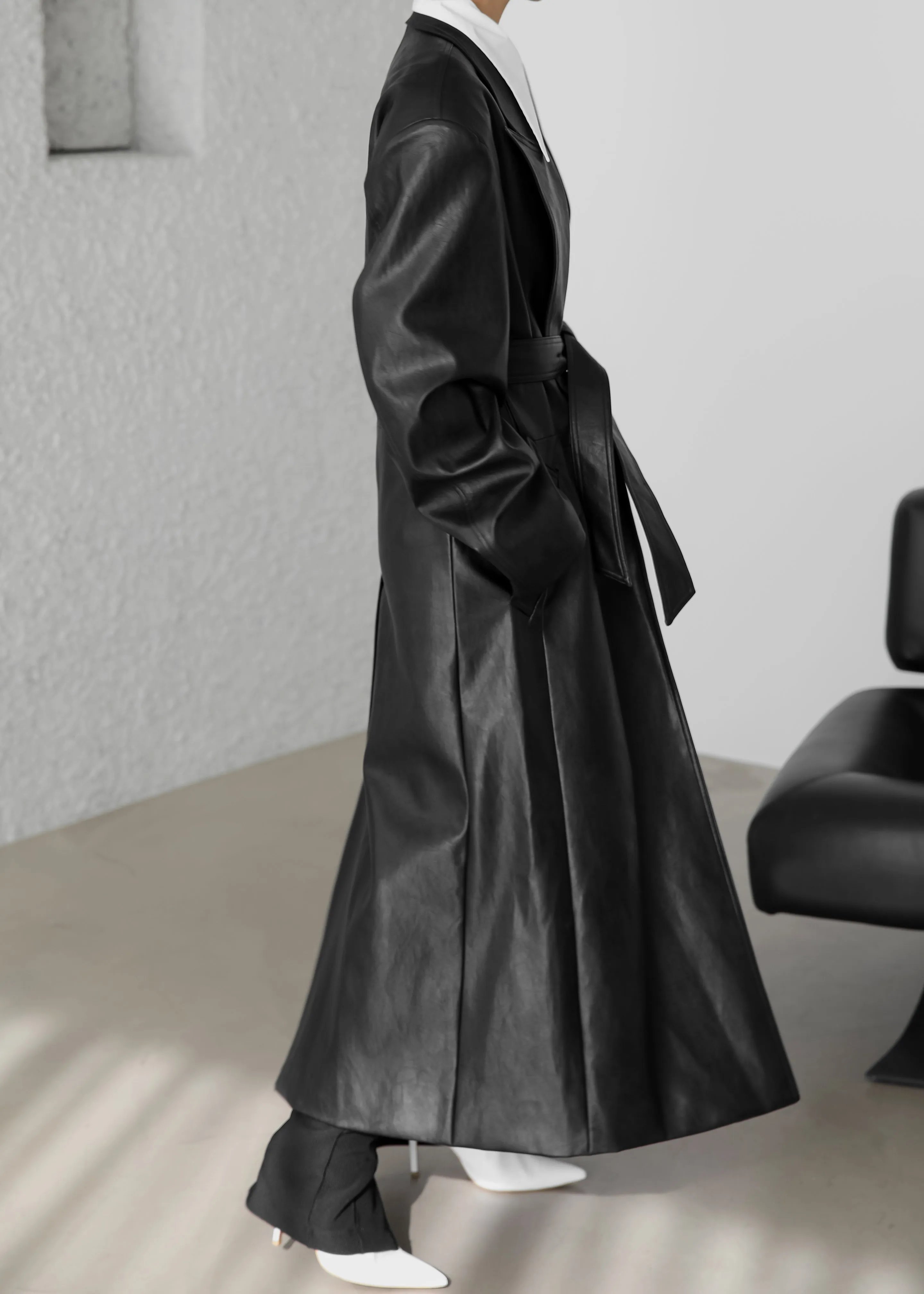 Connie Faux Leather Belted Trench Coat - Black sold by Frankie Shop product image thumbnail 5