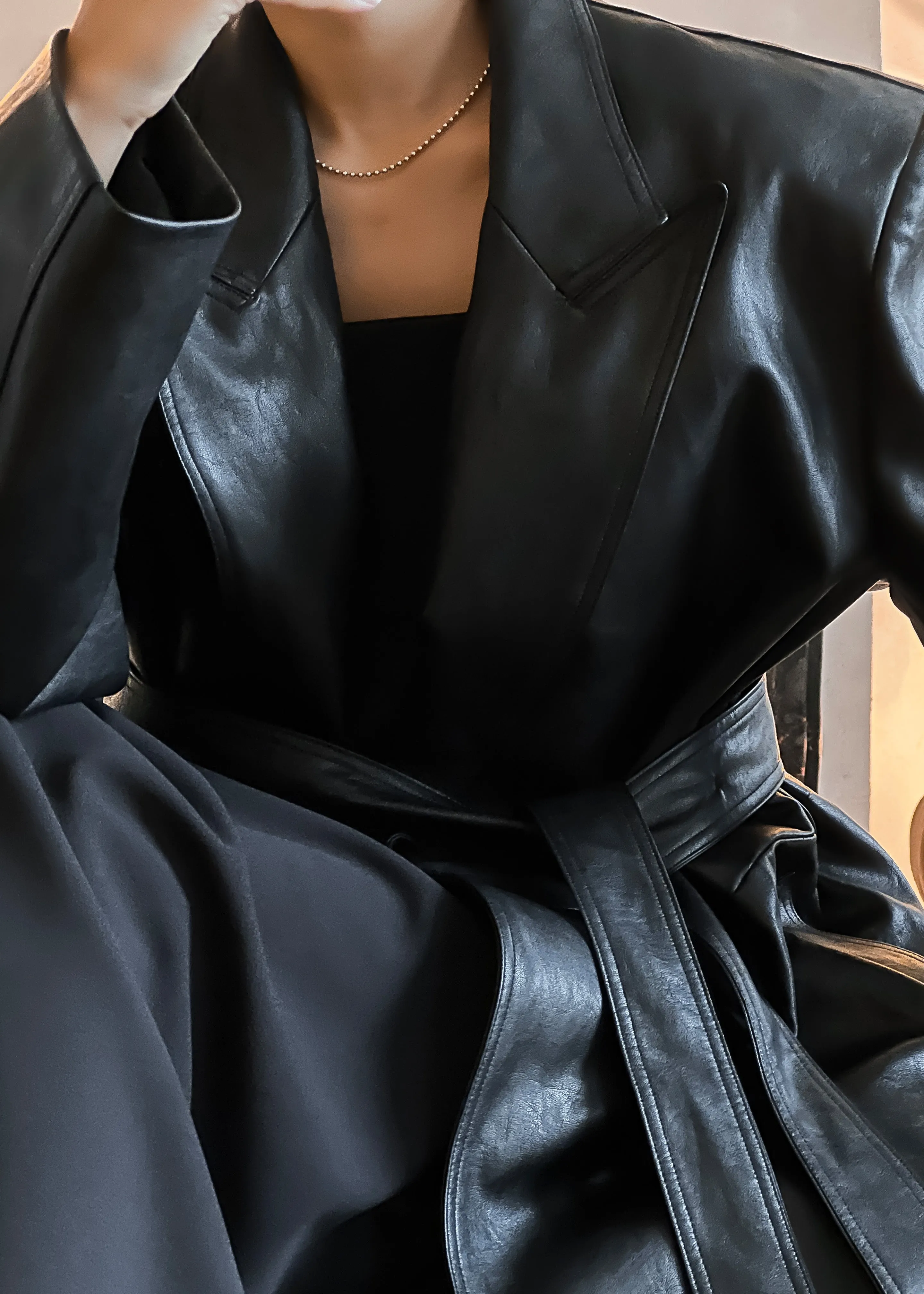Connie Faux Leather Belted Trench Coat - Black sold by Frankie Shop product image thumbnail 4