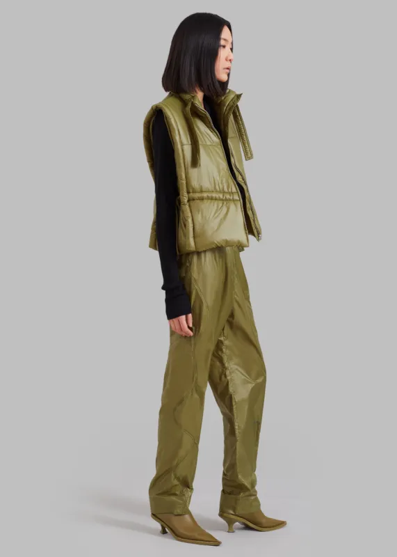 GANNI Shiny Quilt Elasticated Pants - Spaghnum sold by Frankie Shop