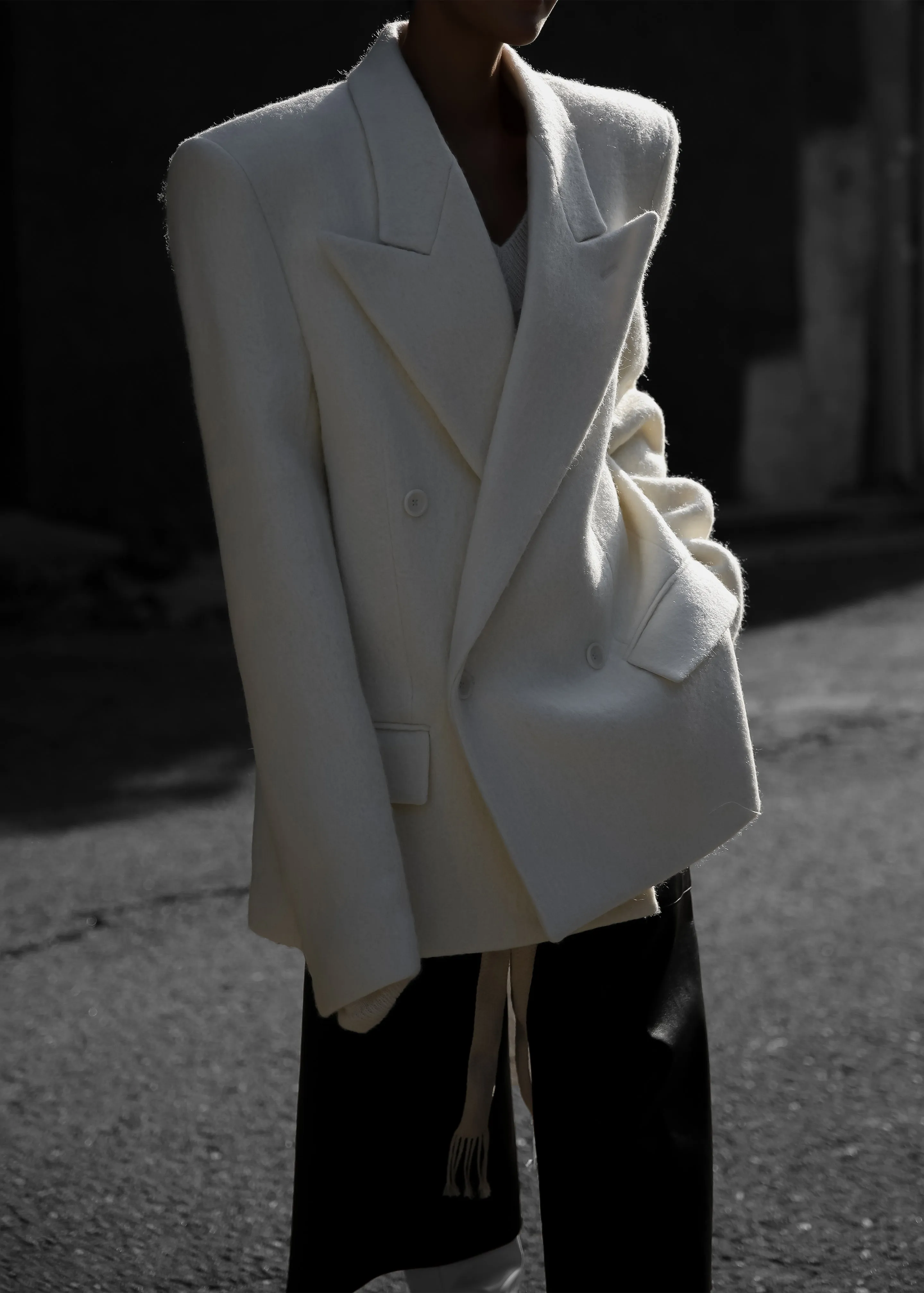 Keira Double Breasted Wool Blazer - Cream | Parallel
