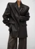 Kelso Faux Leather Blazer - Brown sold by Frankie Shop