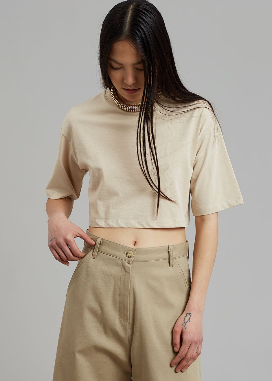 Karina Cropped T-Shirt - Sand sold by Frankie Shop
