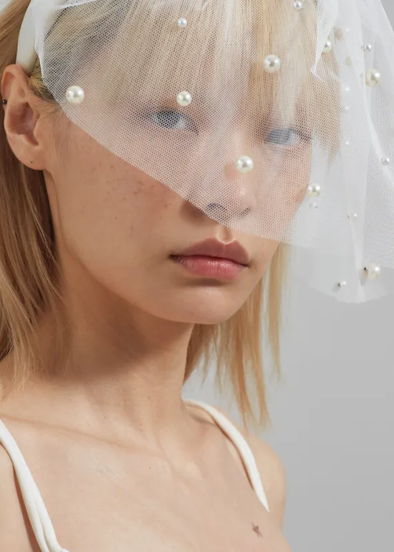 Rotate Headband Veil With Pearls - Egret sold by Frankie Shop