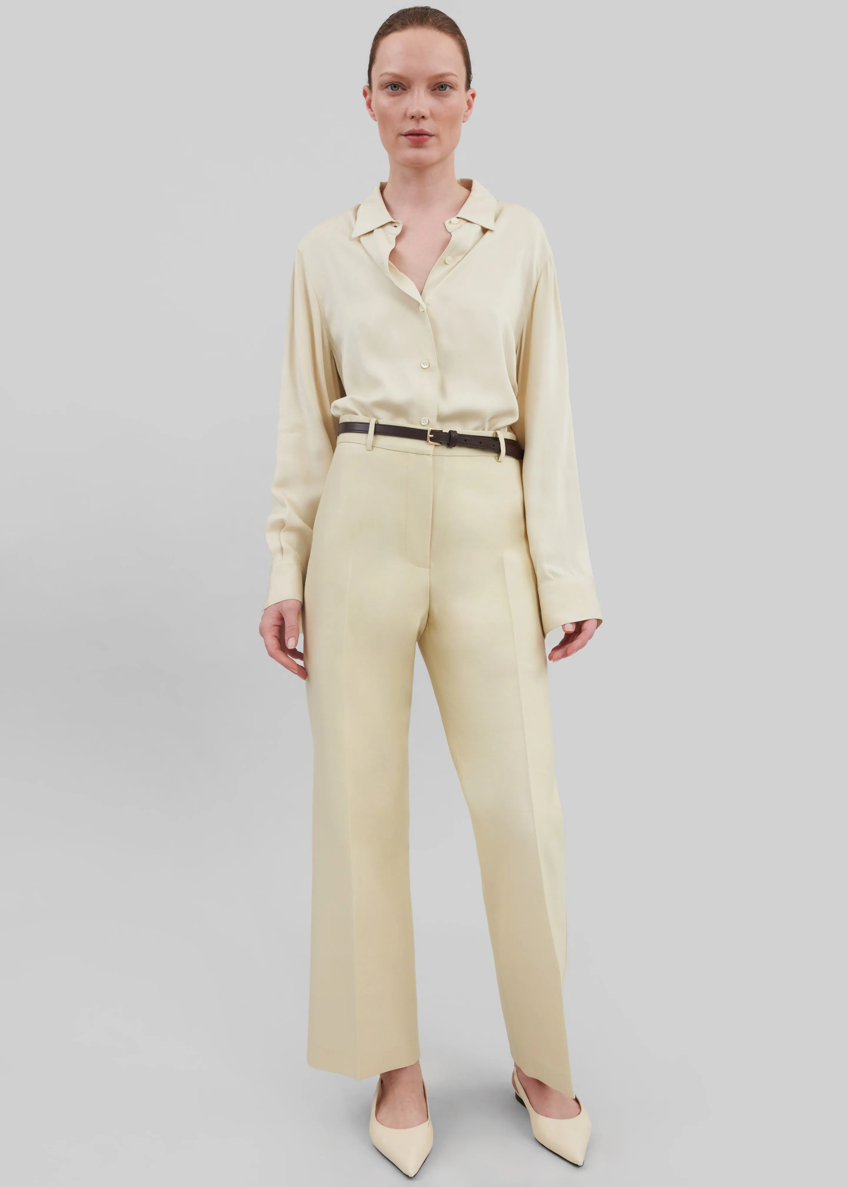 Emra Silk Trousers - Pale Yellow sold by Frankie Shop