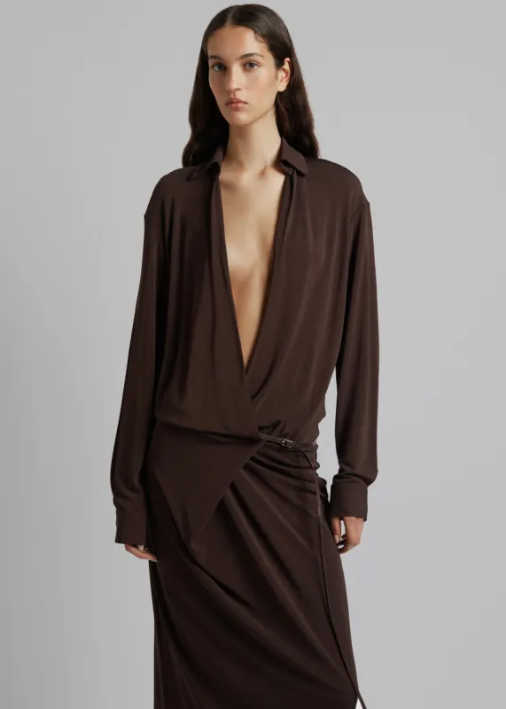 Christopher Esber Framed Buckle Wrap Shirt Dress - Cacao made by Christopher Esber