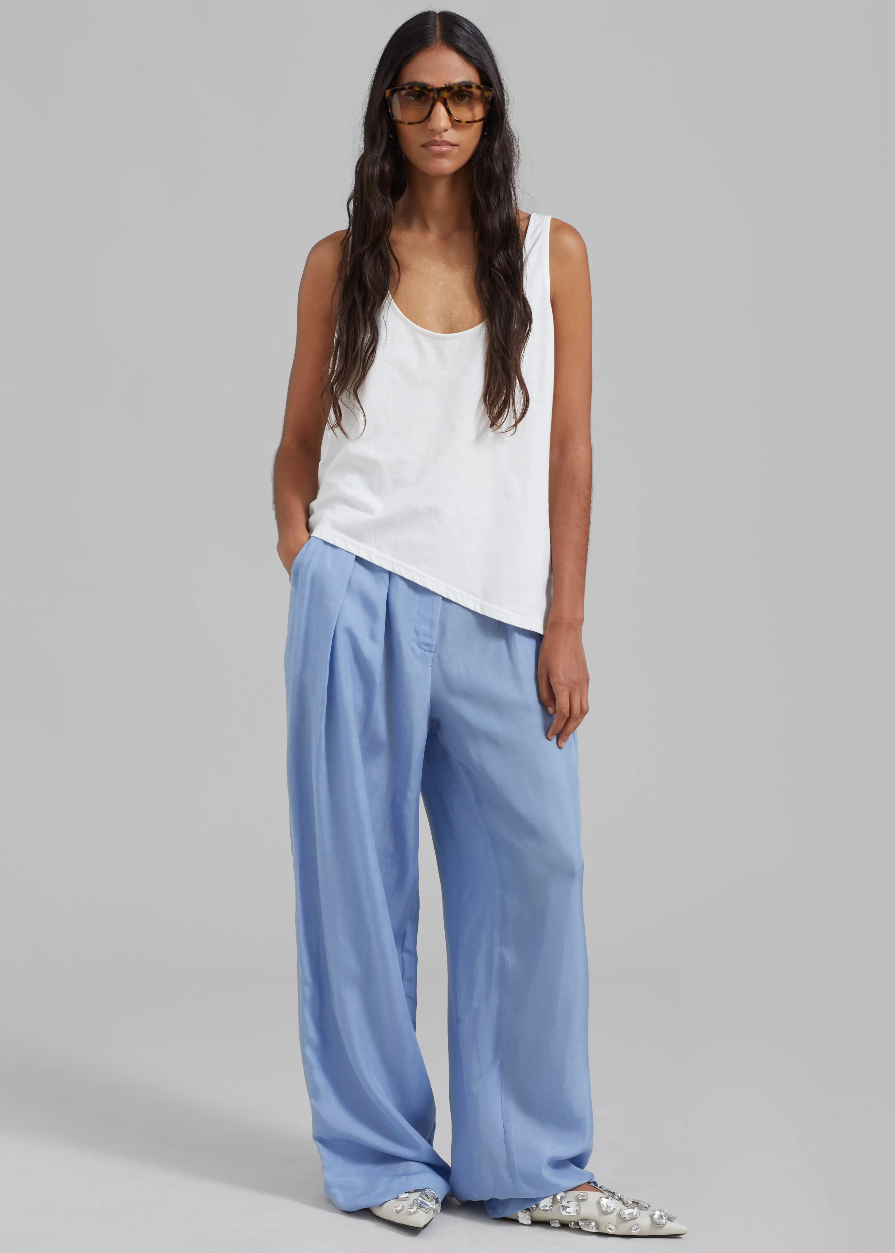 Tansy Silky Pleated Trousers - Light Blue sold by Frankie Shop