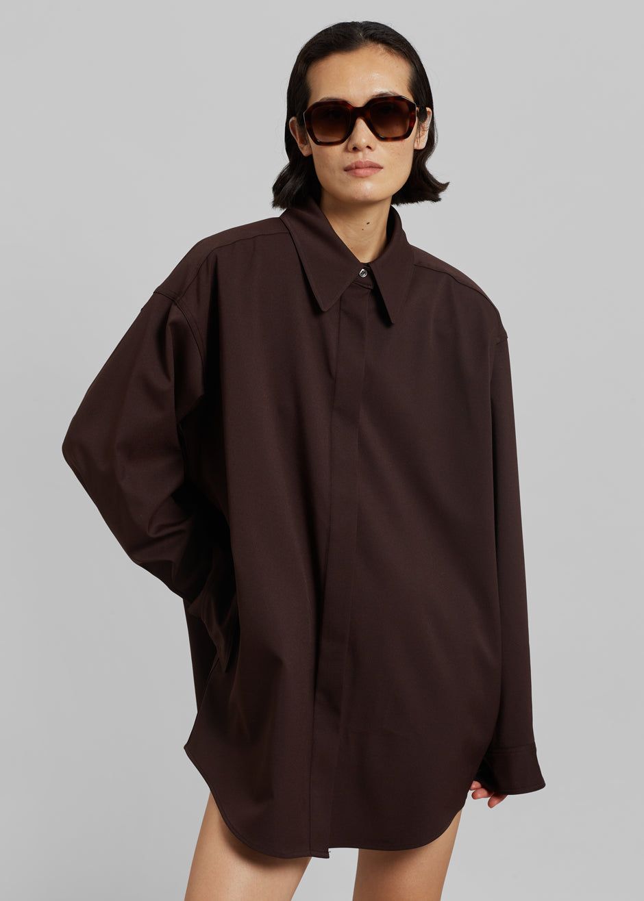 Lio Detachable Padded Shoulder Shirt - Chocolate sold by Frankie Shop