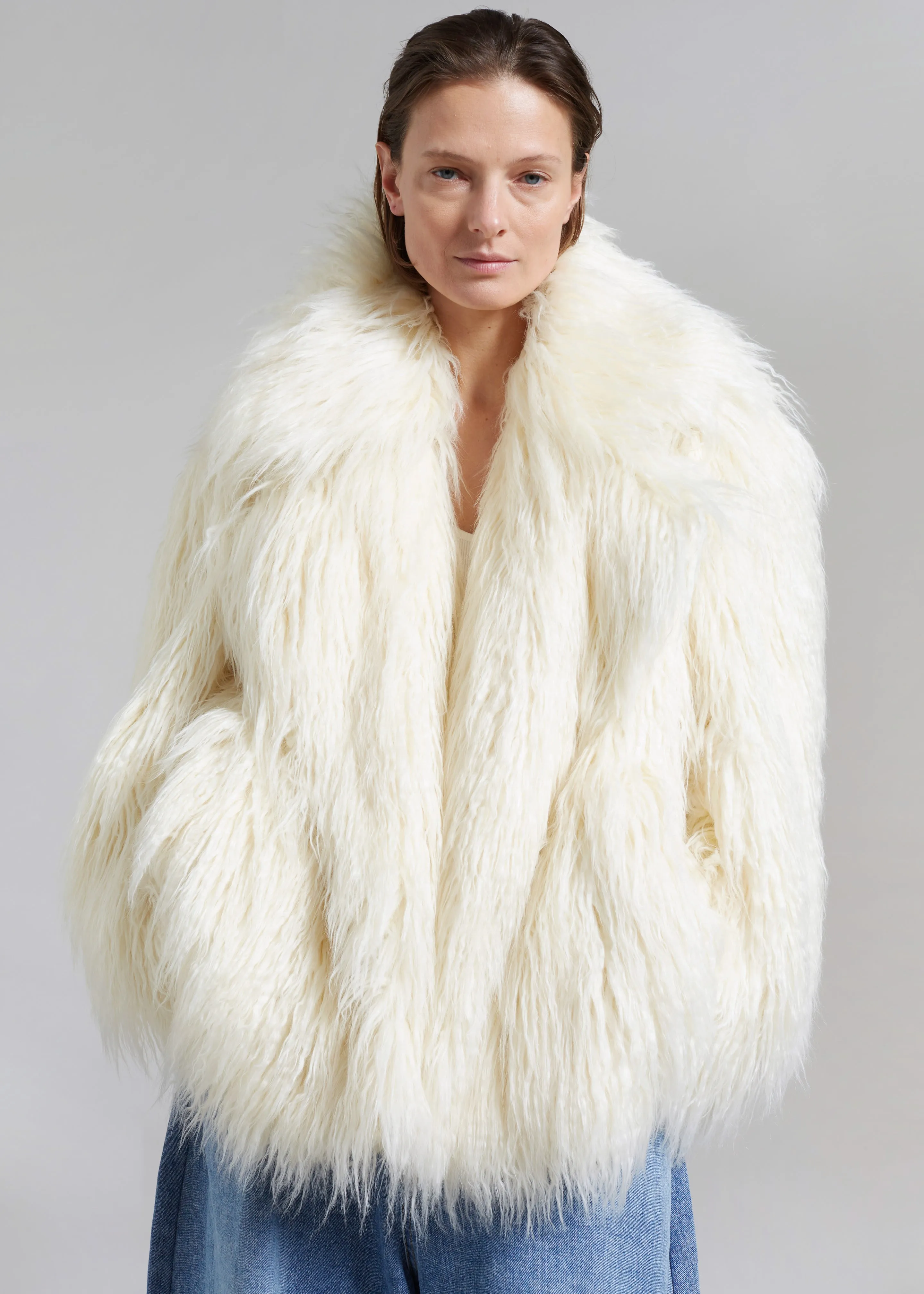 Liza Short Faux Fur Coat - Off White sold by Frankie Shop