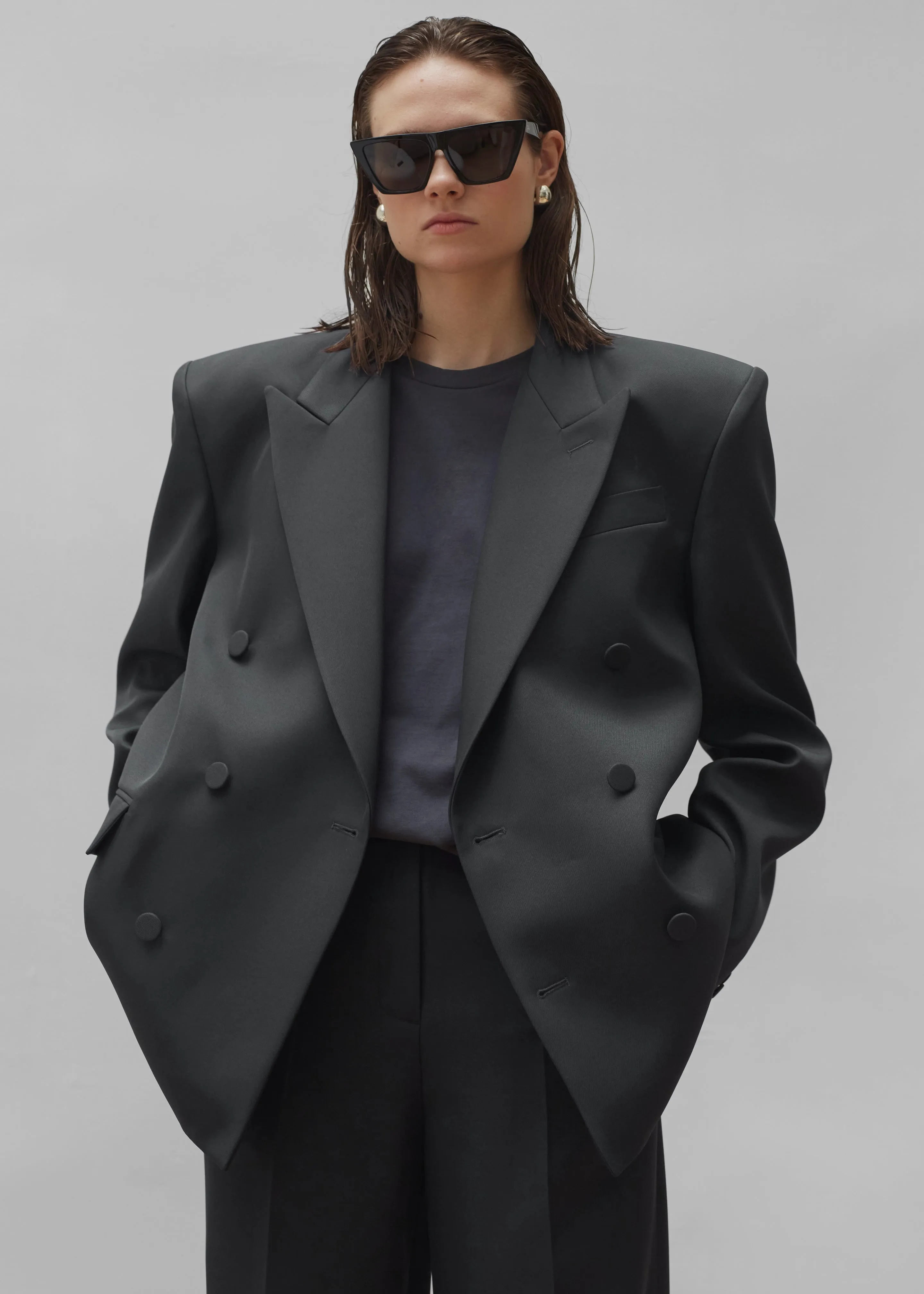 Zia Covered Buttons Blazer - Charcoal sold by Frankie Shop