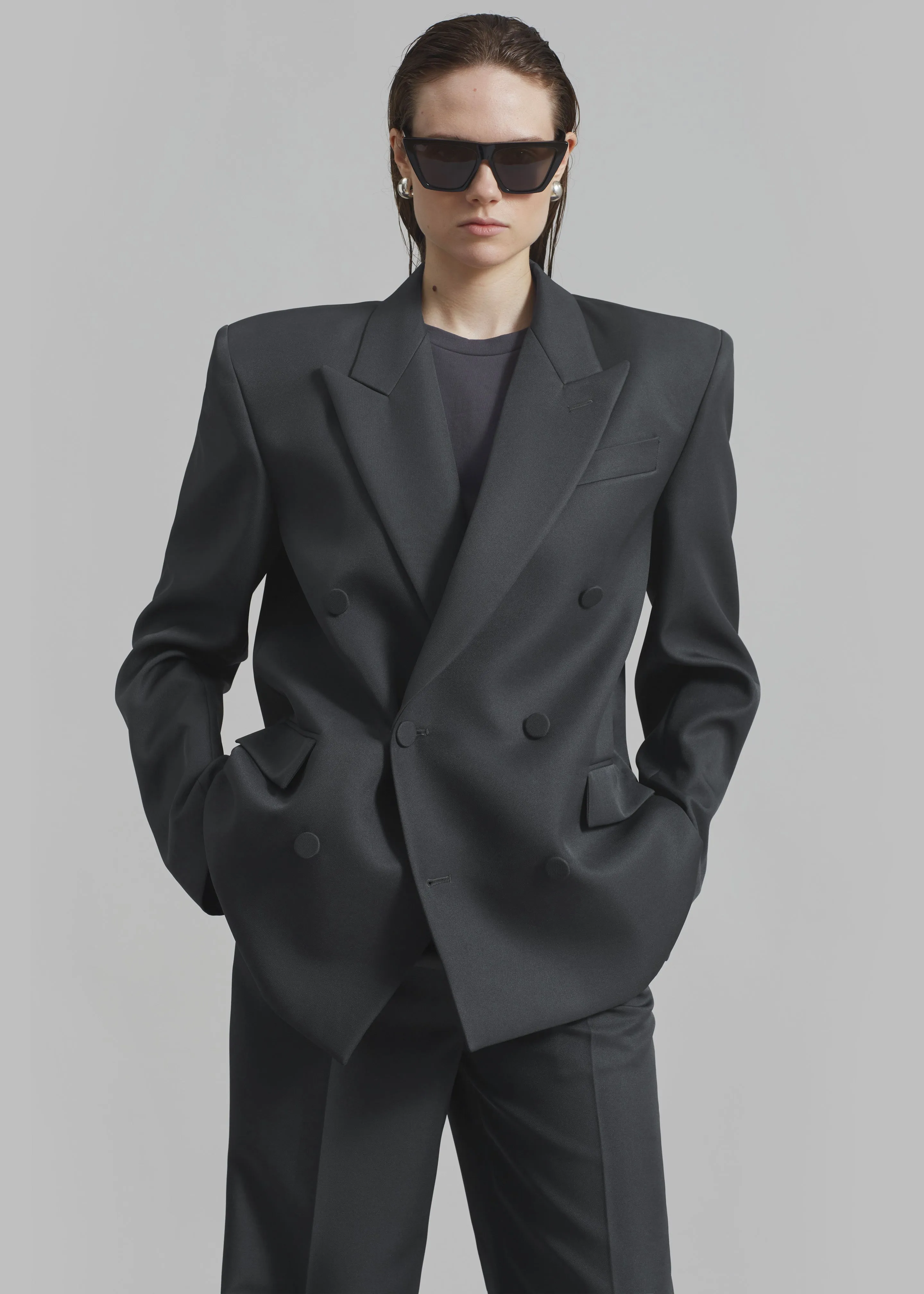 Zia Covered Buttons Blazer - Charcoal sold by Frankie Shop product image thumbnail 3