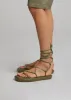 Ilio Smeraldo Géraldine Boublil Lace Up Flat Sandal - Kaki sold by Frankie Shop