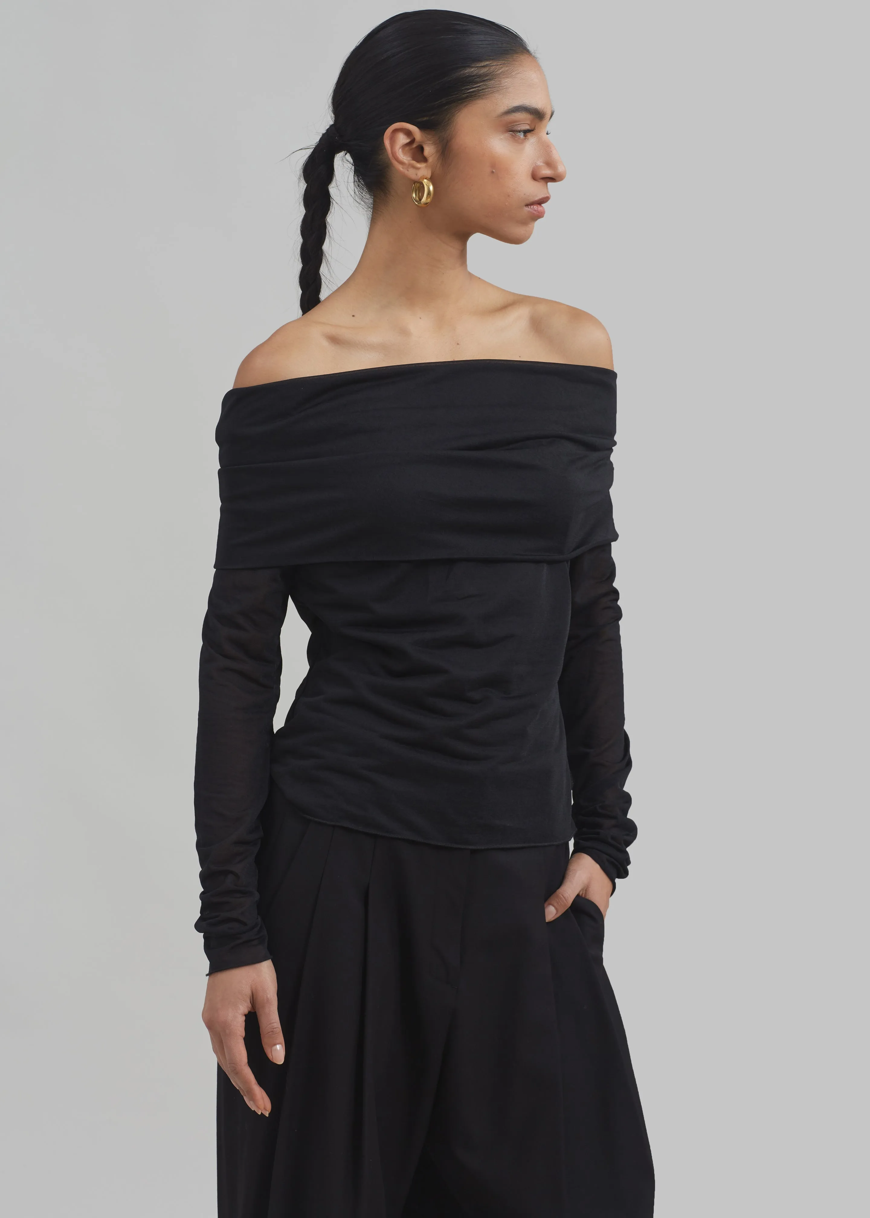 Rotate Sheer Off-Shoulder Top - Black sold by Frankie Shop