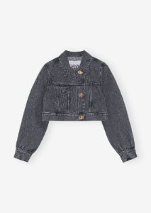 GANNI Black Washed Denim Cropped Trucker Jacket - Sharkskin