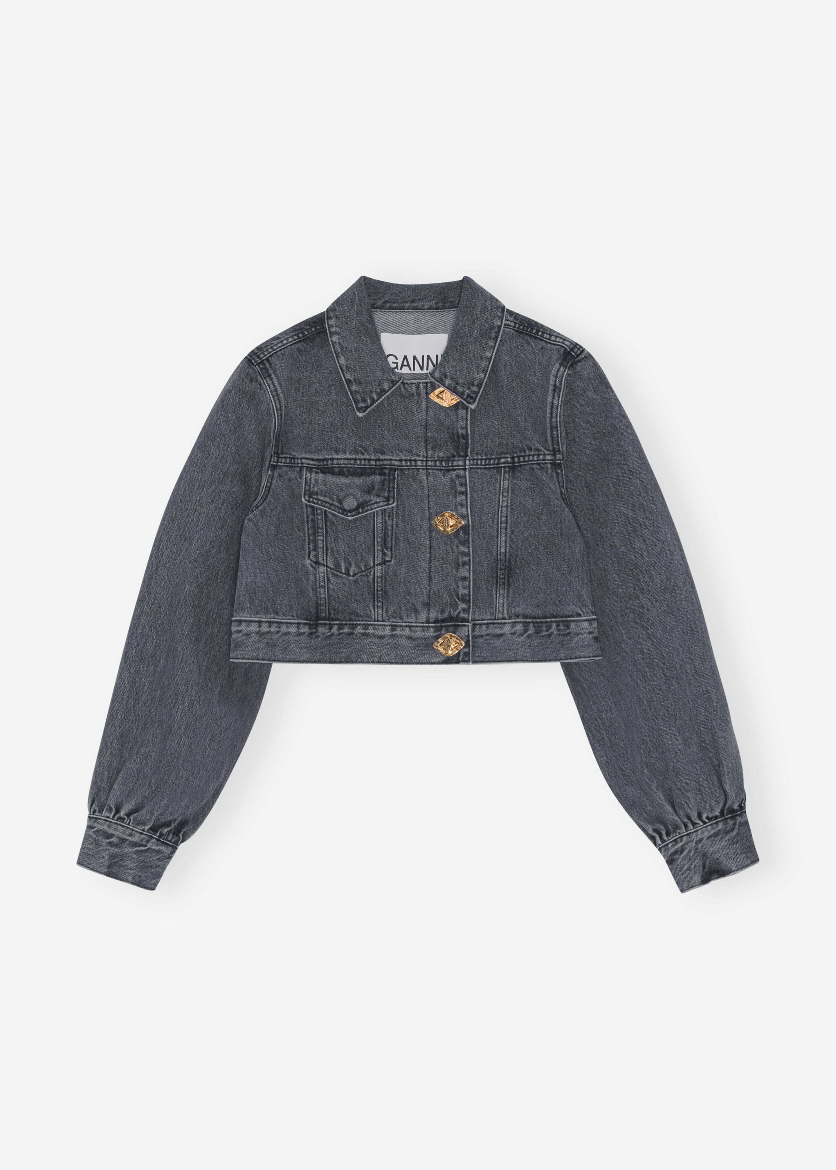 ☆GANNI☆Cropped Denim Trucker Jacket ジャケット 正規品 GANNI Black Washed Denim Cropped Trucker Jacket - Sharkskin
