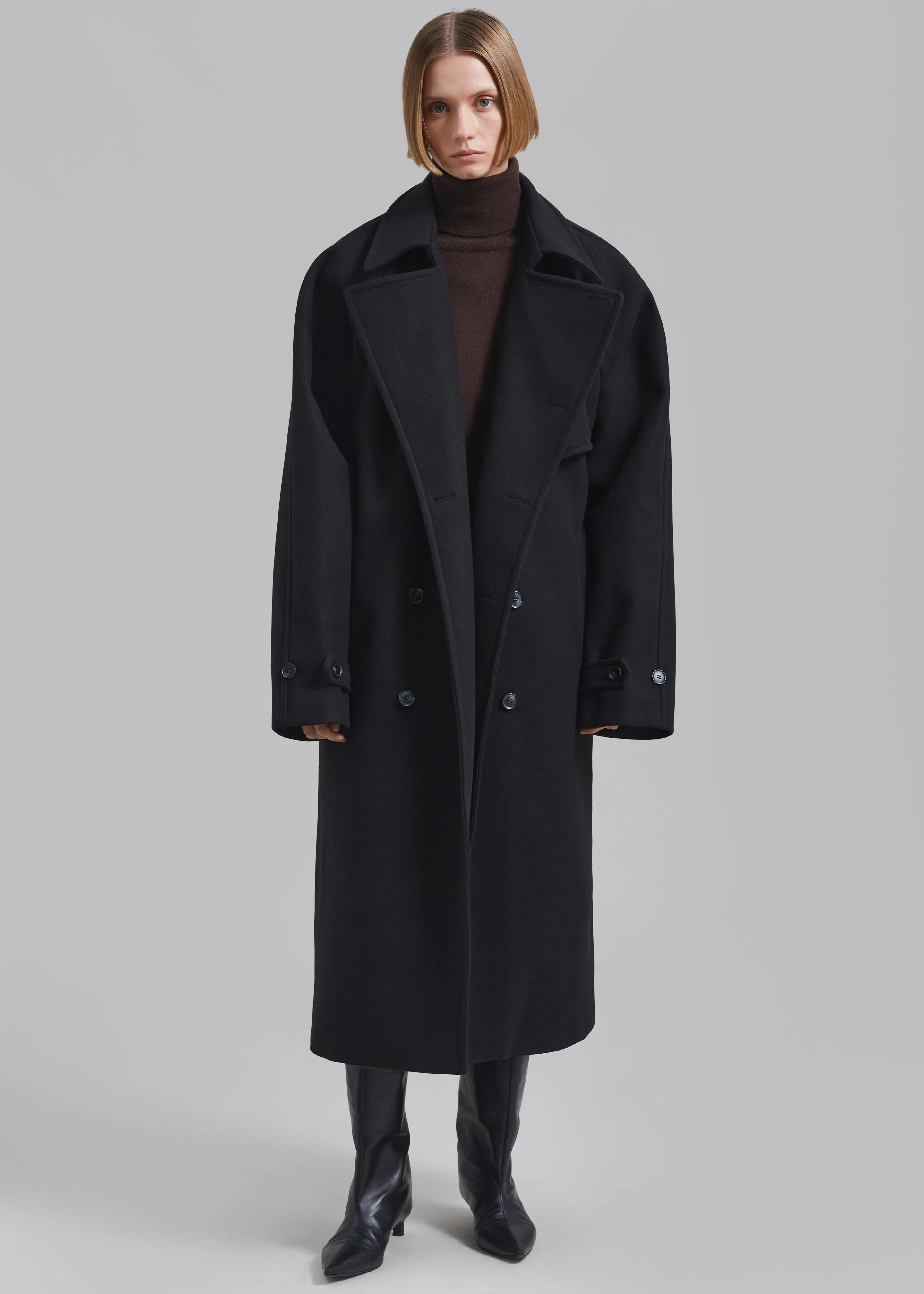 4WAY SHEER DOCKING TRENCH(BLK×KHA) Stretch Flannel Relaxed Trench Coat | Theory