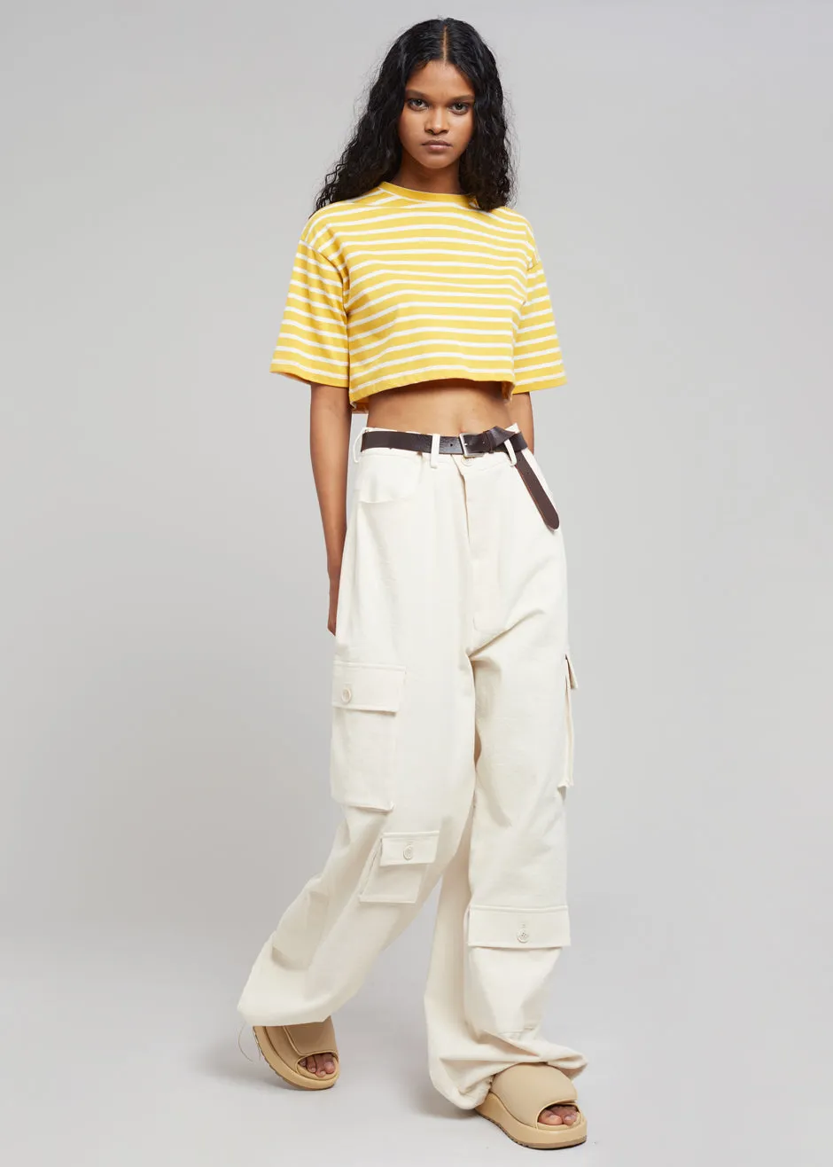 Karina Cropped T-Shirt - Yellow Gold/Off White sold by Frankie Shop product image thumbnail 4