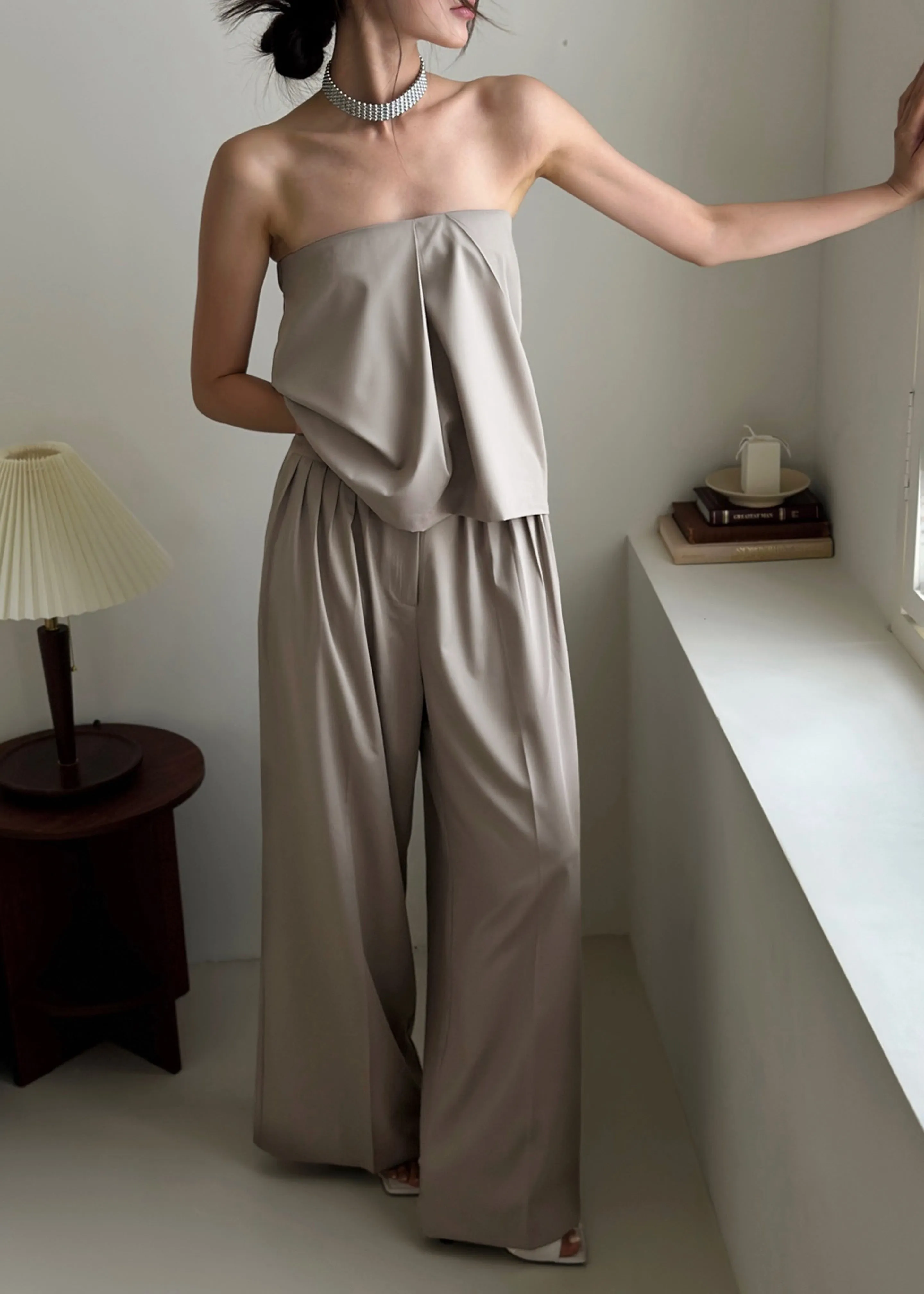 Catalina Pleated Trousers - Grey sold by Frankie Shop