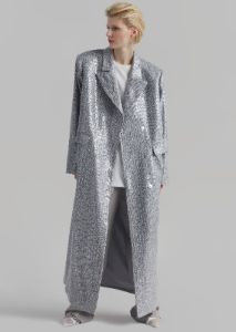 Jennifer Sequins Coat - Grey/White Stripe sold by Frankie Shop