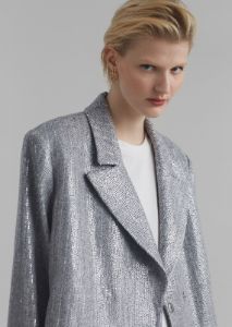Jennifer Sequins Coat - Grey/White Stripe sold by Frankie Shop